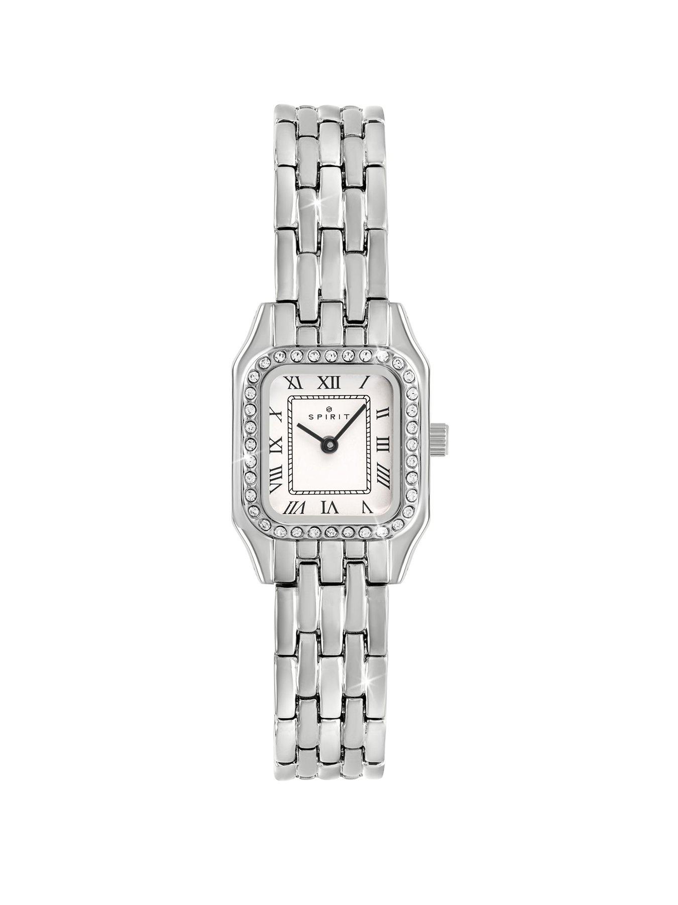 undefined Ladies Square Silver Stone Set Bracelet Watch