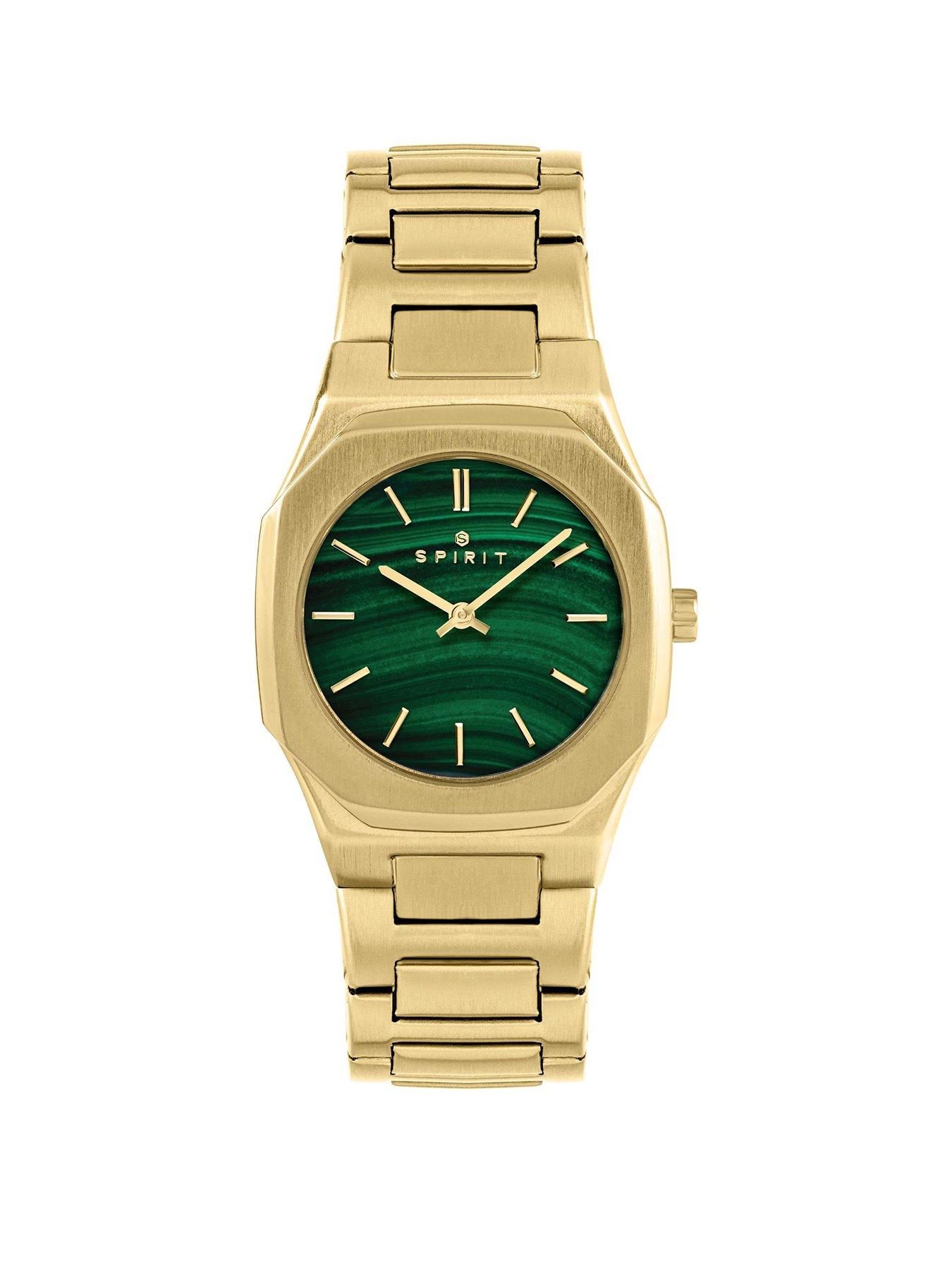 Spirit Ladies Malachite Green Dial Stainless Steel Gold Plated Bracelet Watch