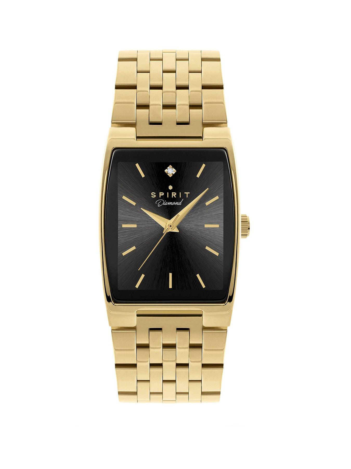 Spirit Gents Polished Pale Gold Square Diamond Bracelet Watch