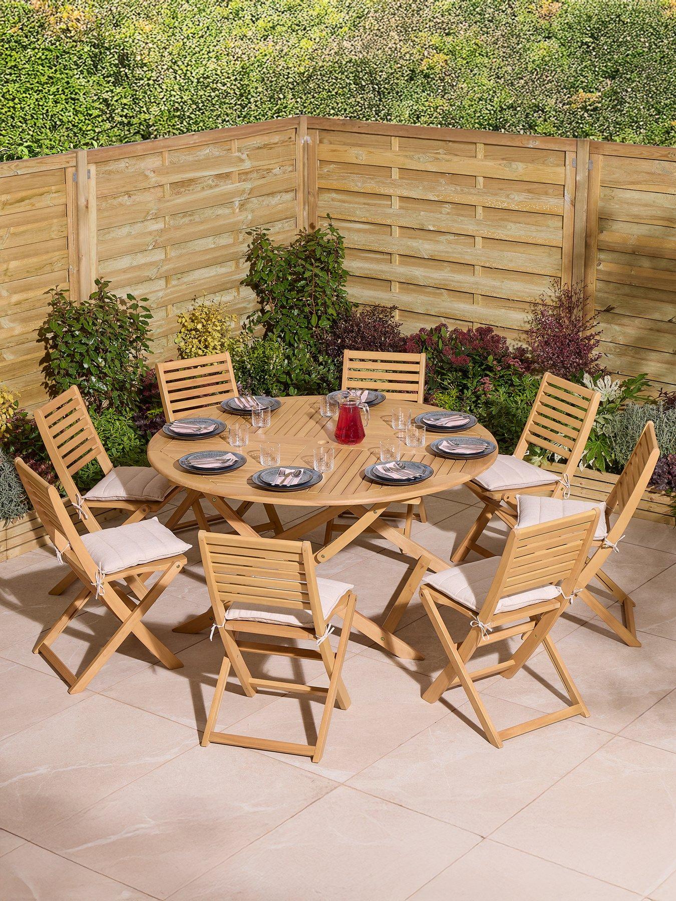 Rowlinson Ashdown Folding 8 Seat Round Dining Set With Cushions
