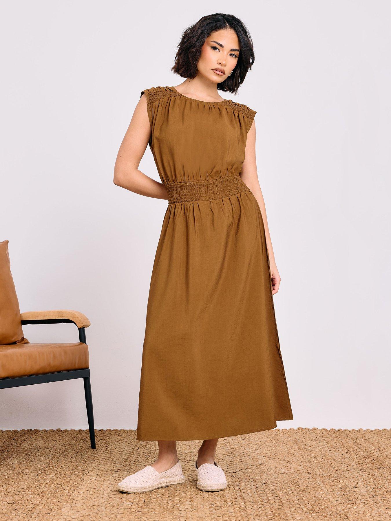Image 1 of 4 of PixieGirl Petite Shirred Waist Midi Dress