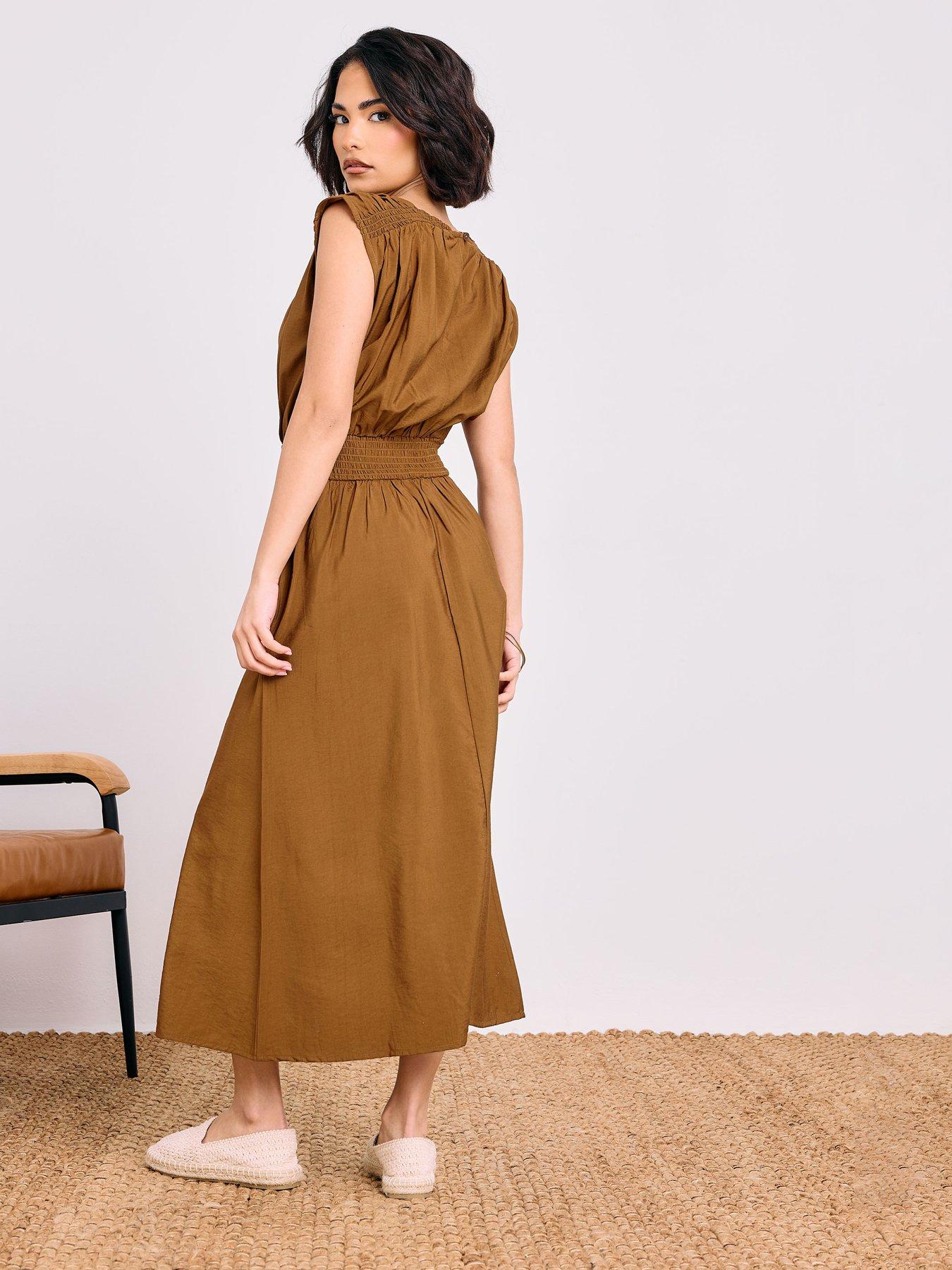 Image 2 of 4 of PixieGirl Petite Shirred Waist Midi Dress