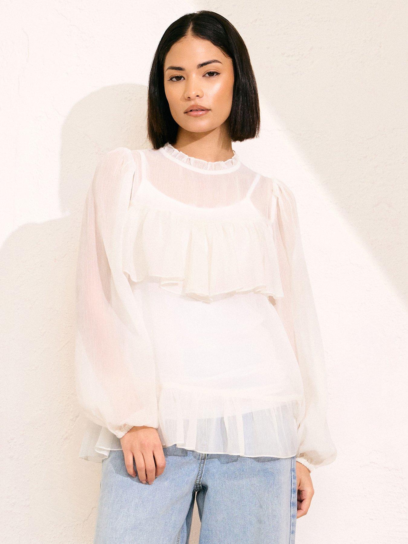 undefined Petite Chiffon Frill Top