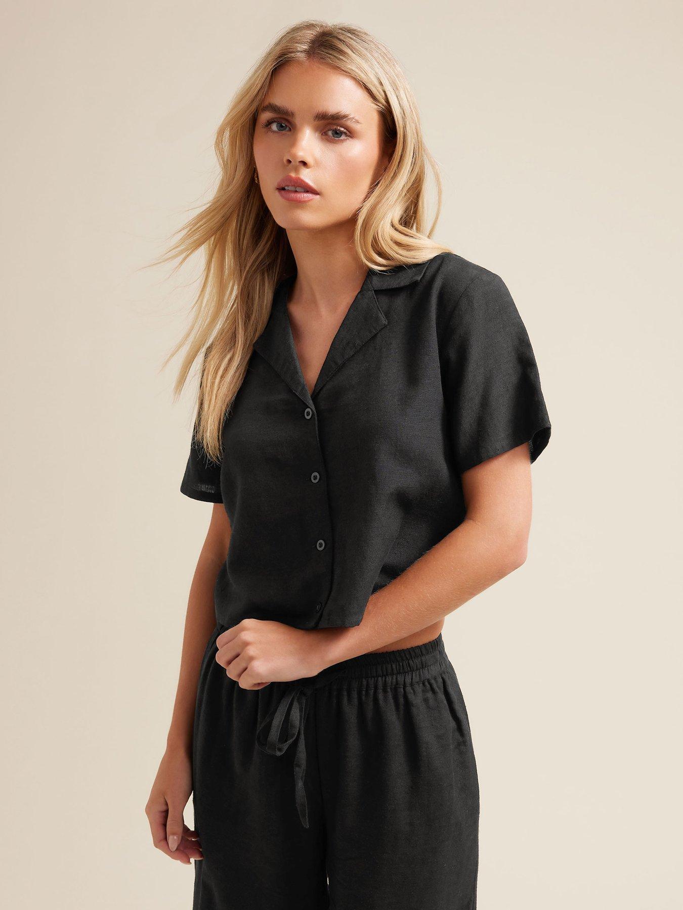 Image 1 of 4 of PixieGirl Petite Short Sleeve Crop Shirt - Black
