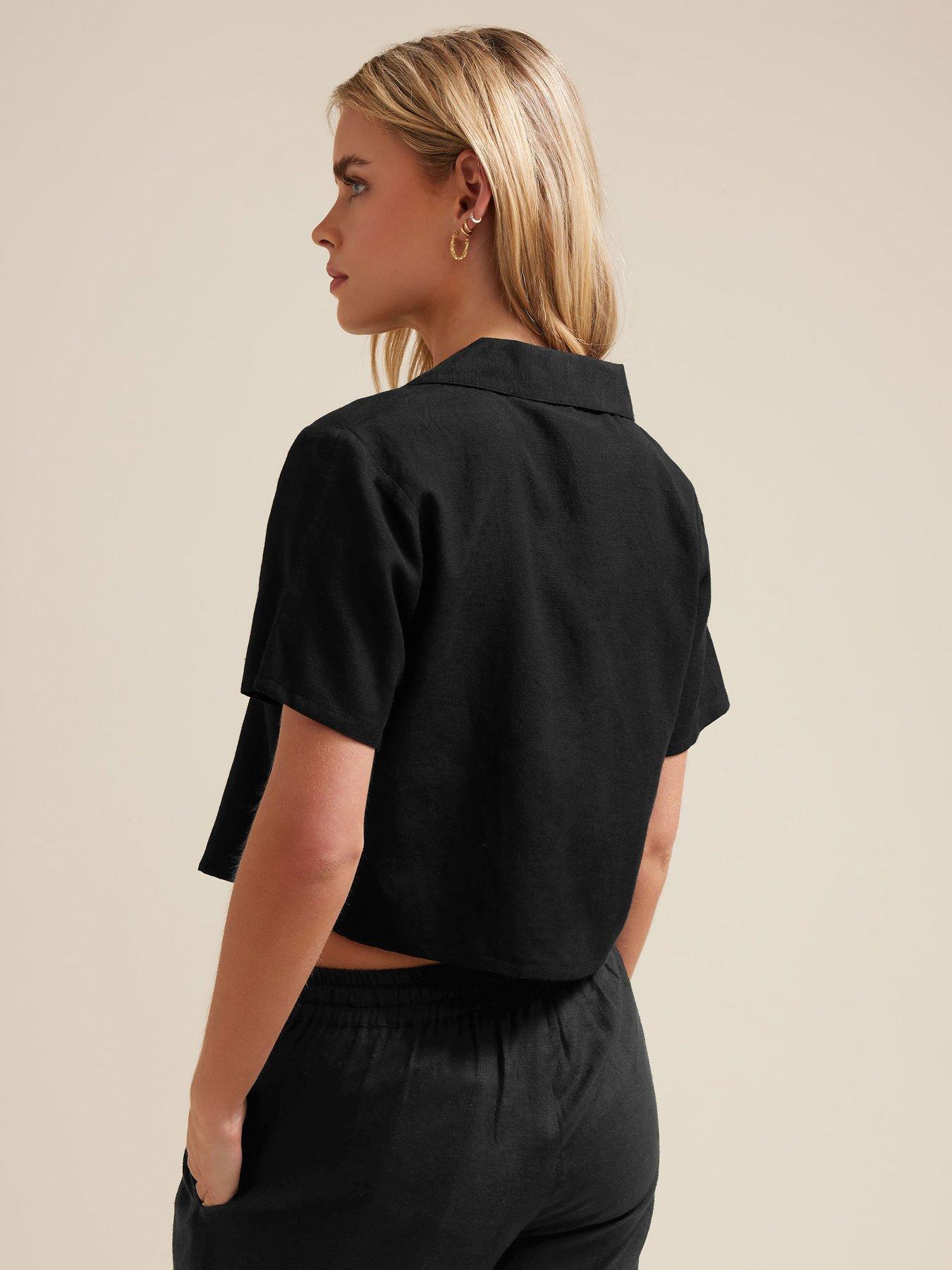 Image 2 of 4 of PixieGirl Petite Short Sleeve Crop Shirt - Black