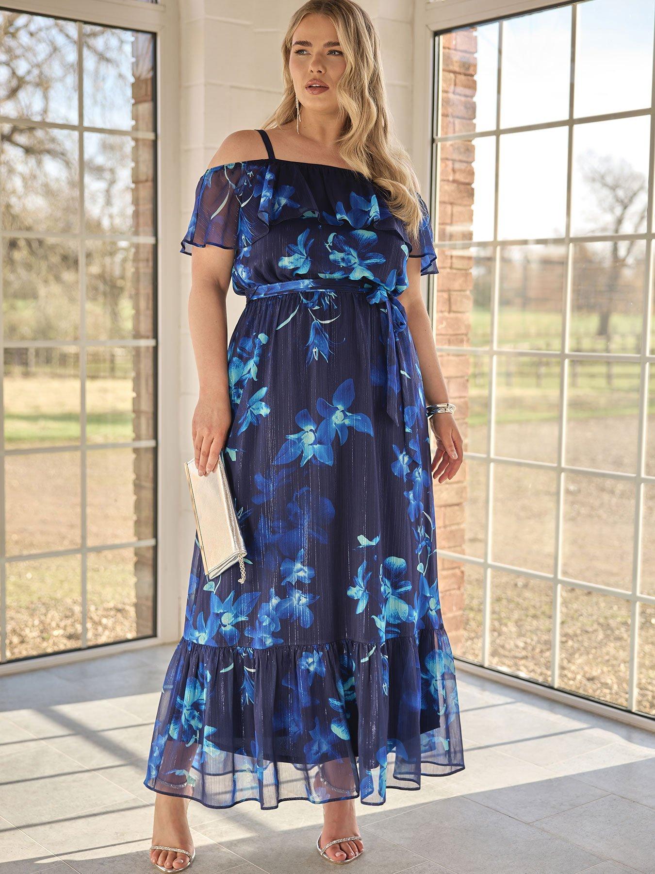 Image 1 of 4 of Yours Curve Floral Ruffle Maxi Dress