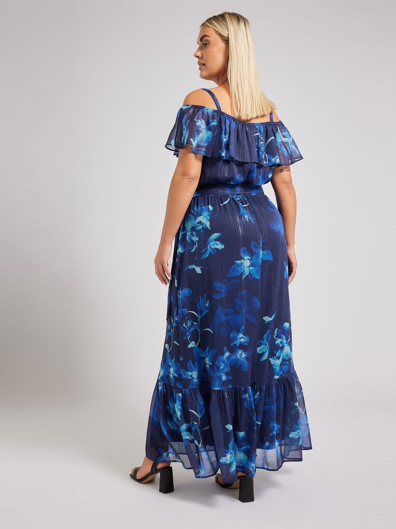 Image 2 of 4 of Yours Curve Floral Ruffle Maxi Dress