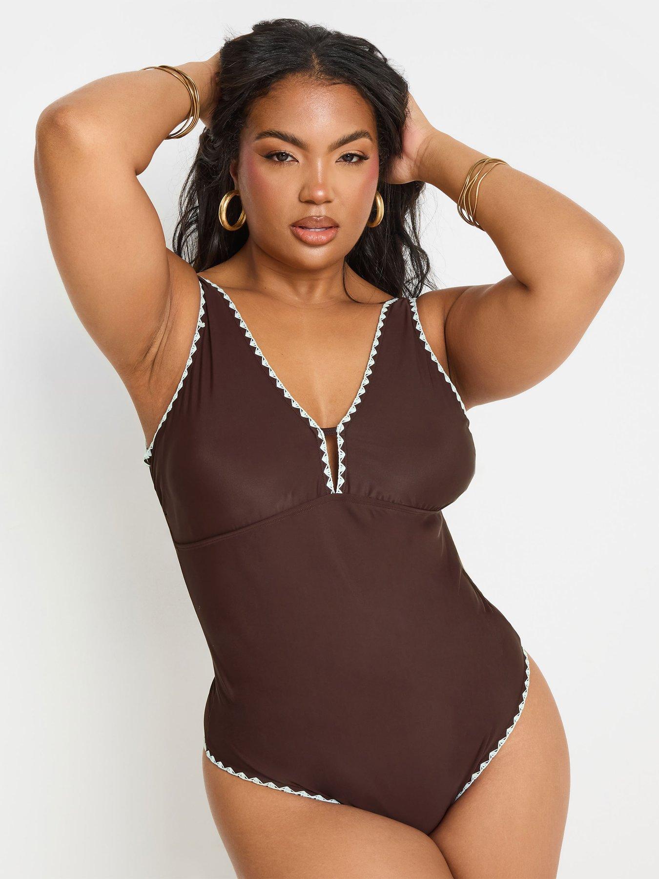 Image 4 of 4 of Yours Blanket Stitch Plunge Swimsuit - Black