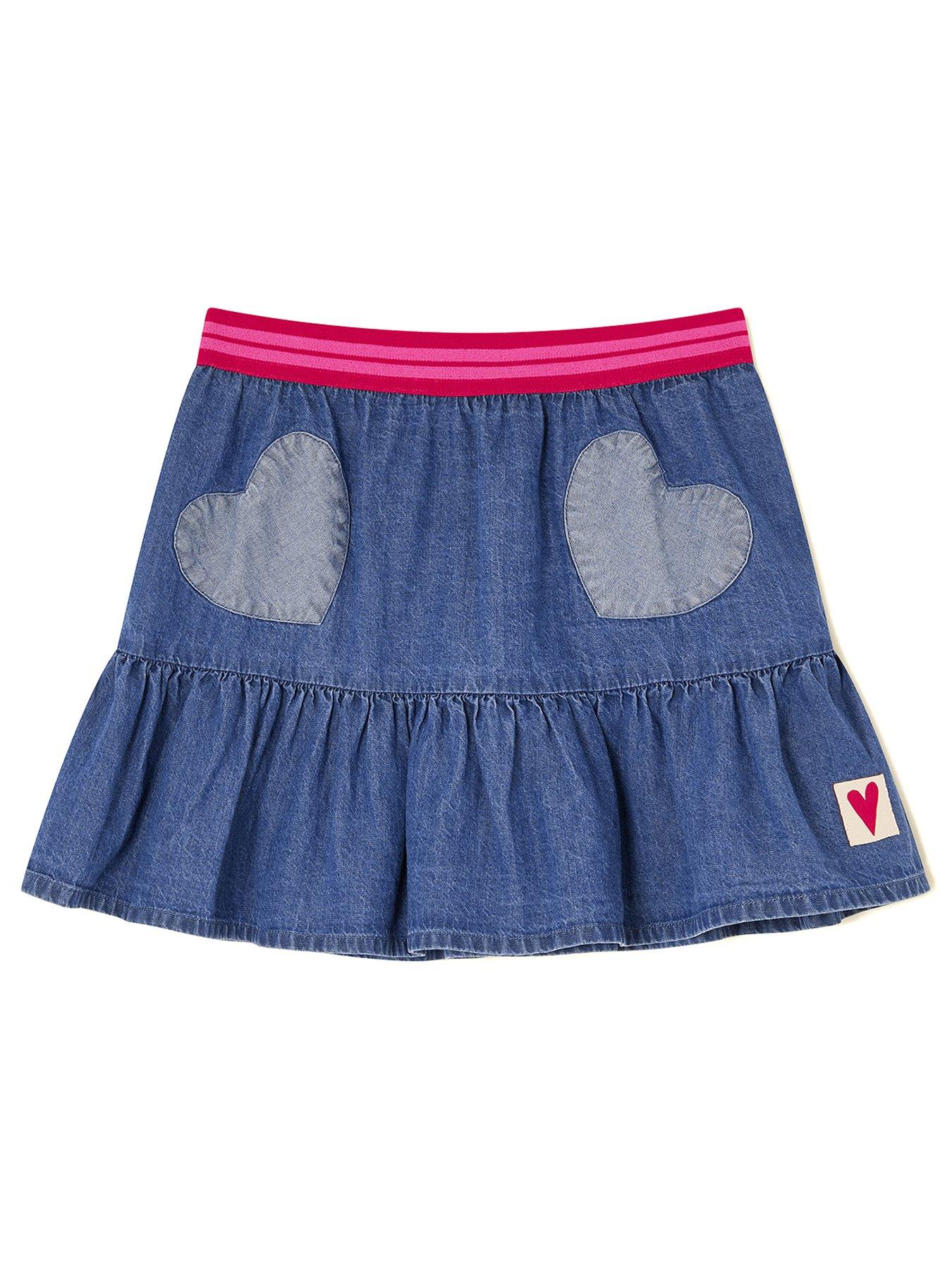undefined Girls Heart Ruffle Denim Skirt - Blue