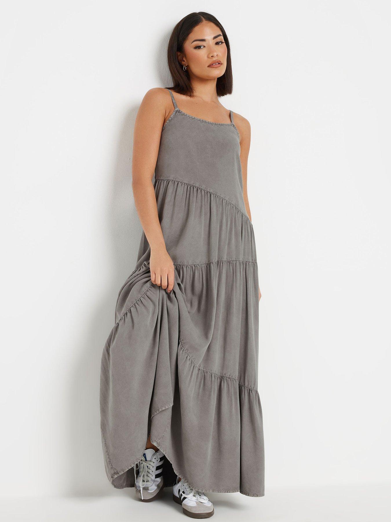 undefined Petite Acid Wash Tiered Maxi Dress
