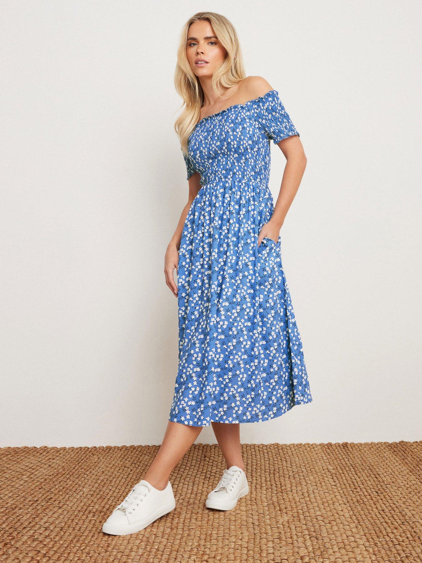 undefined Petite Ditsy Bardot Midi Dress