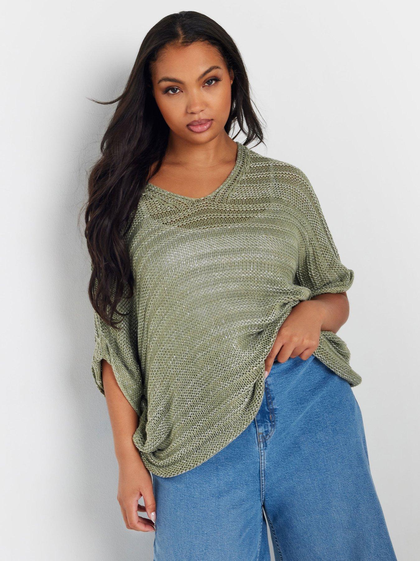 Image 1 of 4 of Yours Curve Lurex Knit Cover Up - Green
