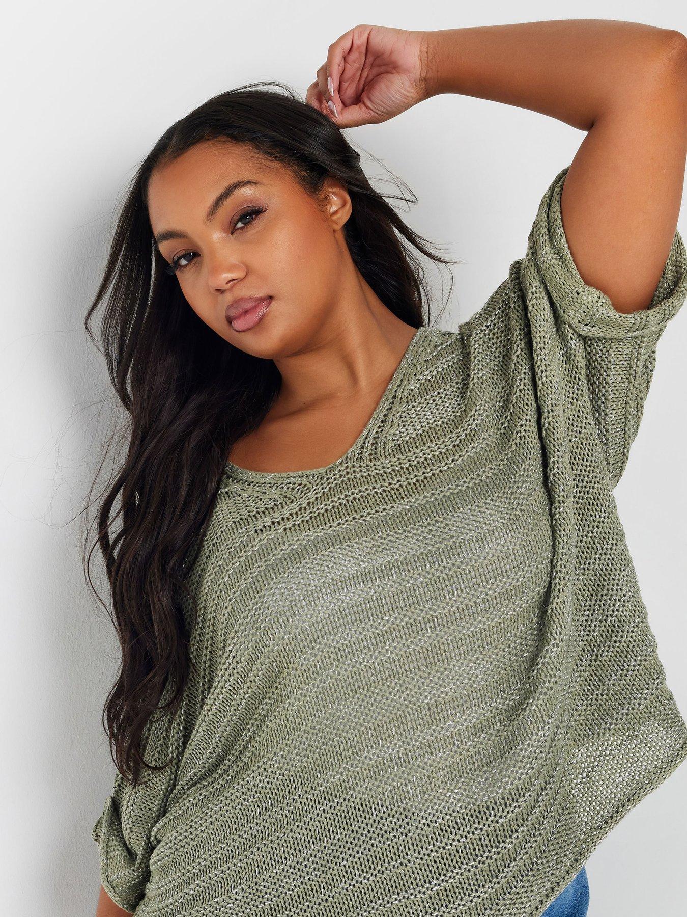 Image 4 of 4 of Yours Curve Lurex Knit Cover Up - Green