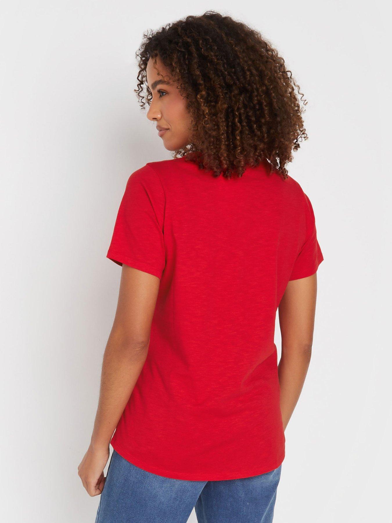 Image 2 of 4 of M&Co Short Sleeve Cotton Henley Top - Red