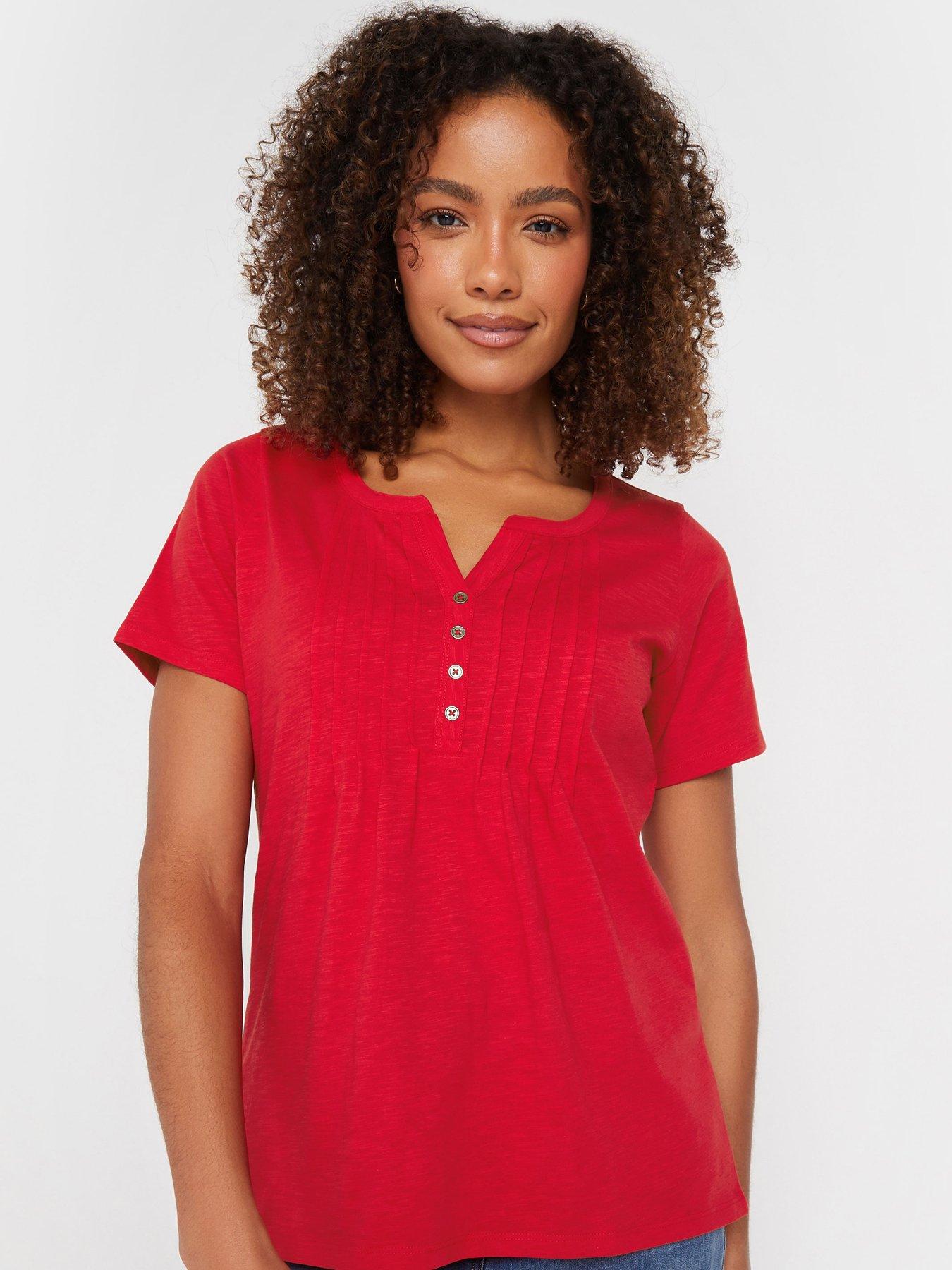 Image 4 of 4 of M&Co Short Sleeve Cotton Henley Top - Red