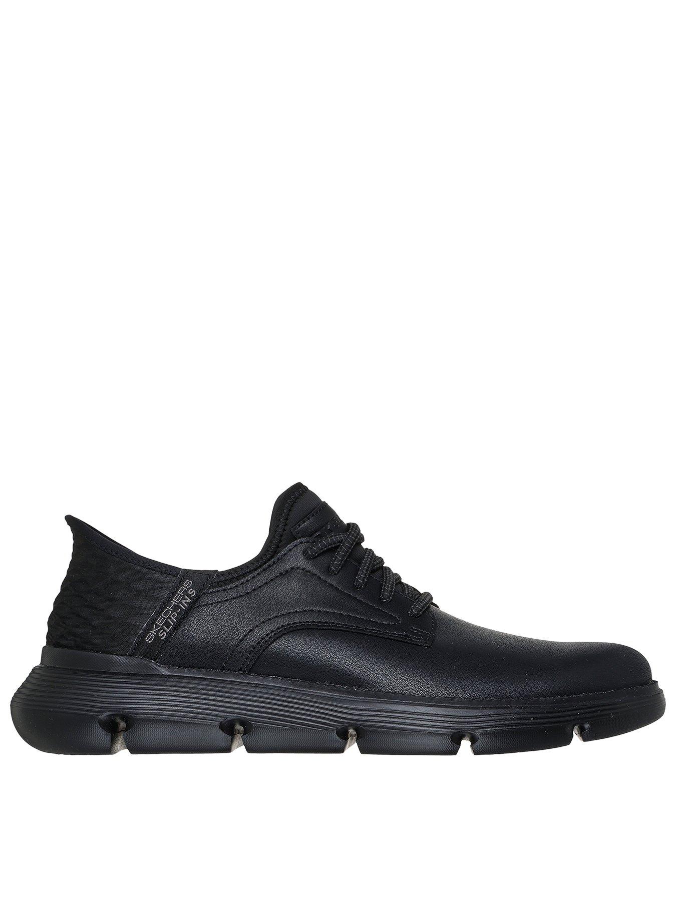 Image 1 of 5 of Skechers Garza Wide Fit Plain Toe Bungee Lace Casual Slip On Shoes- Black