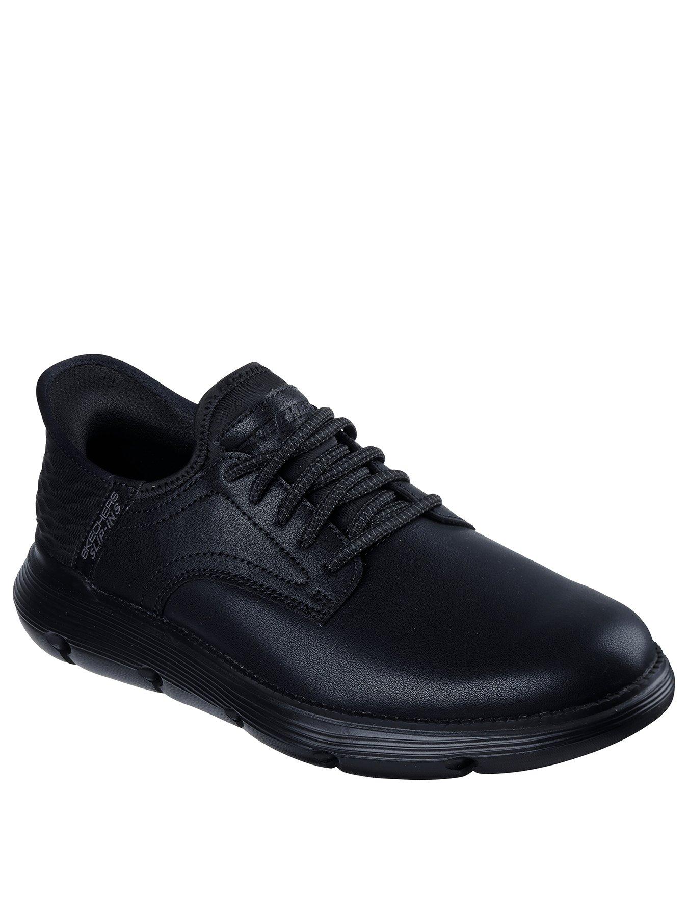 Image 2 of 5 of Skechers Garza Wide Fit Plain Toe Bungee Lace Casual Slip On Shoes- Black