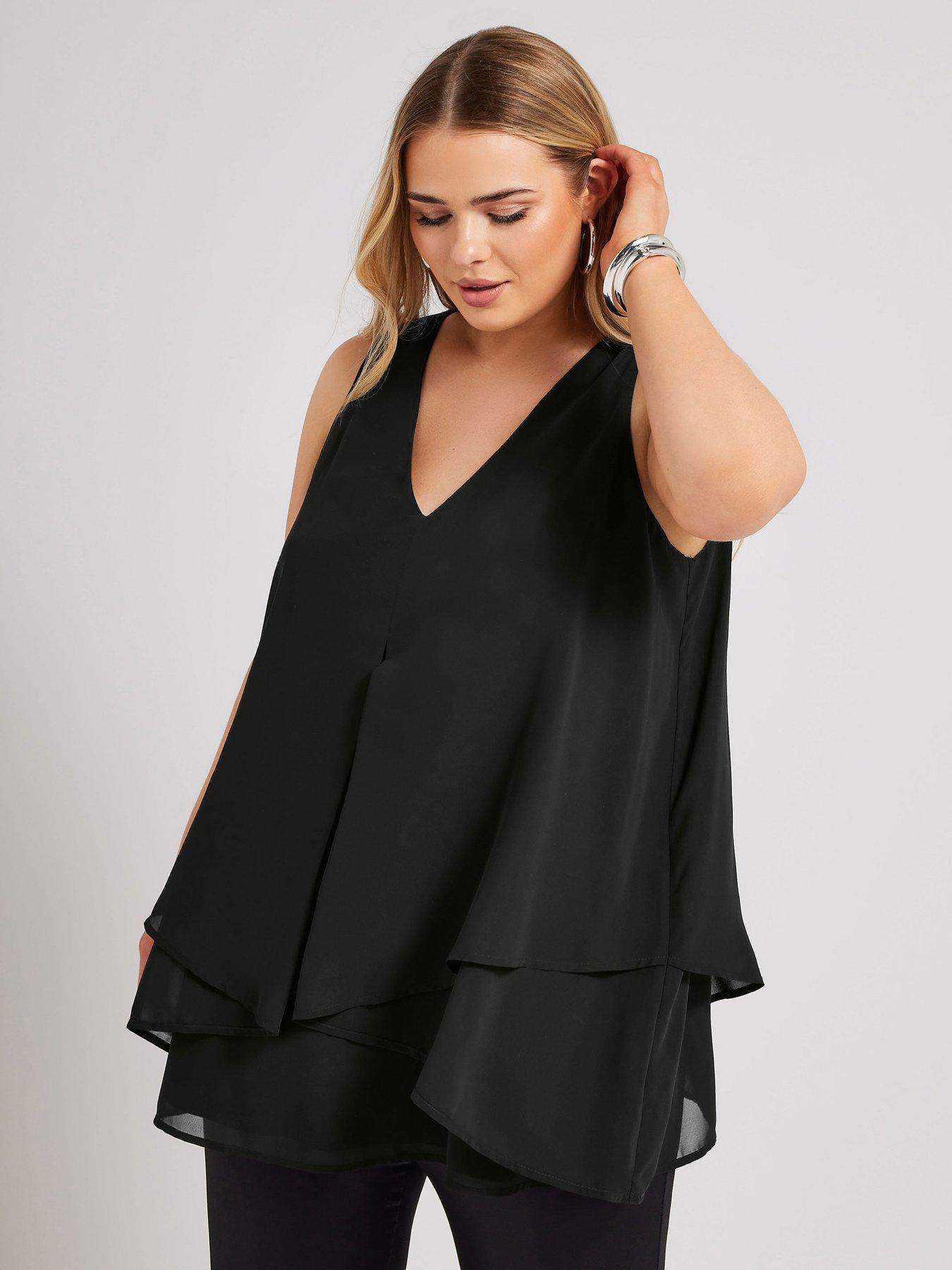 undefined Curve Layered Top - Black