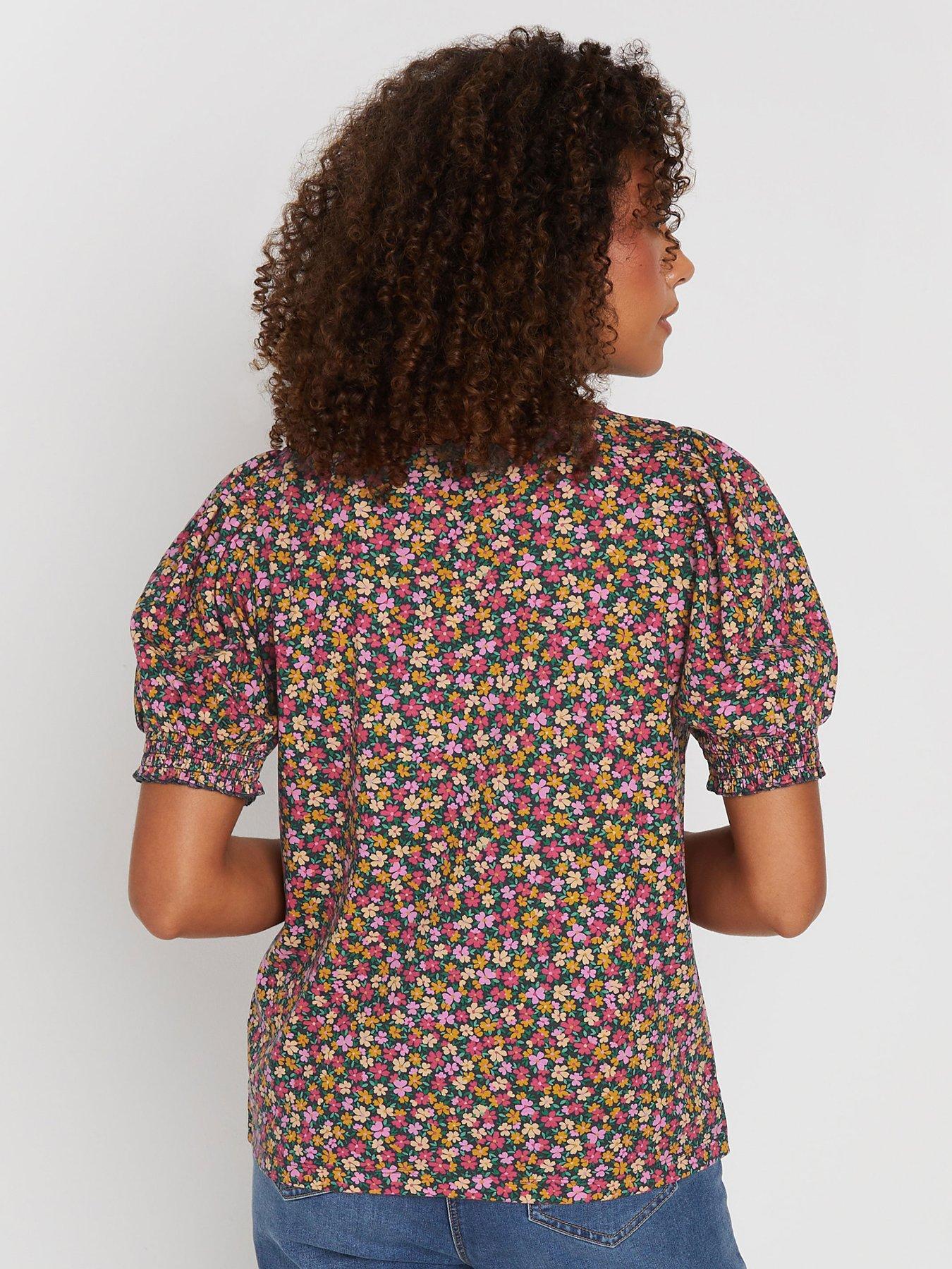 Image 2 of 4 of M&Co Floral Print Puff Sleeve T-Shirt - Pink