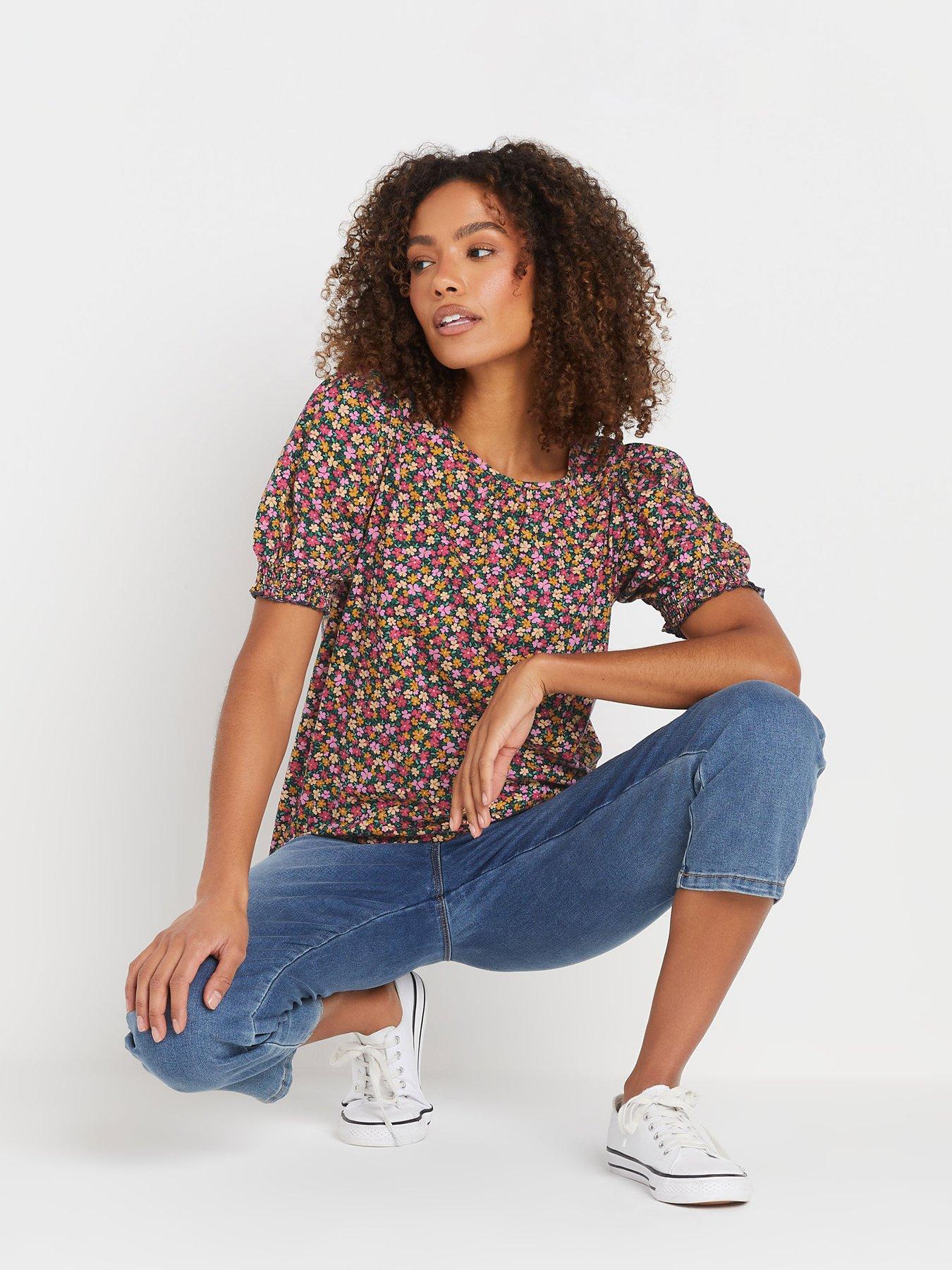 Image 3 of 4 of M&Co Floral Print Puff Sleeve T-Shirt - Pink