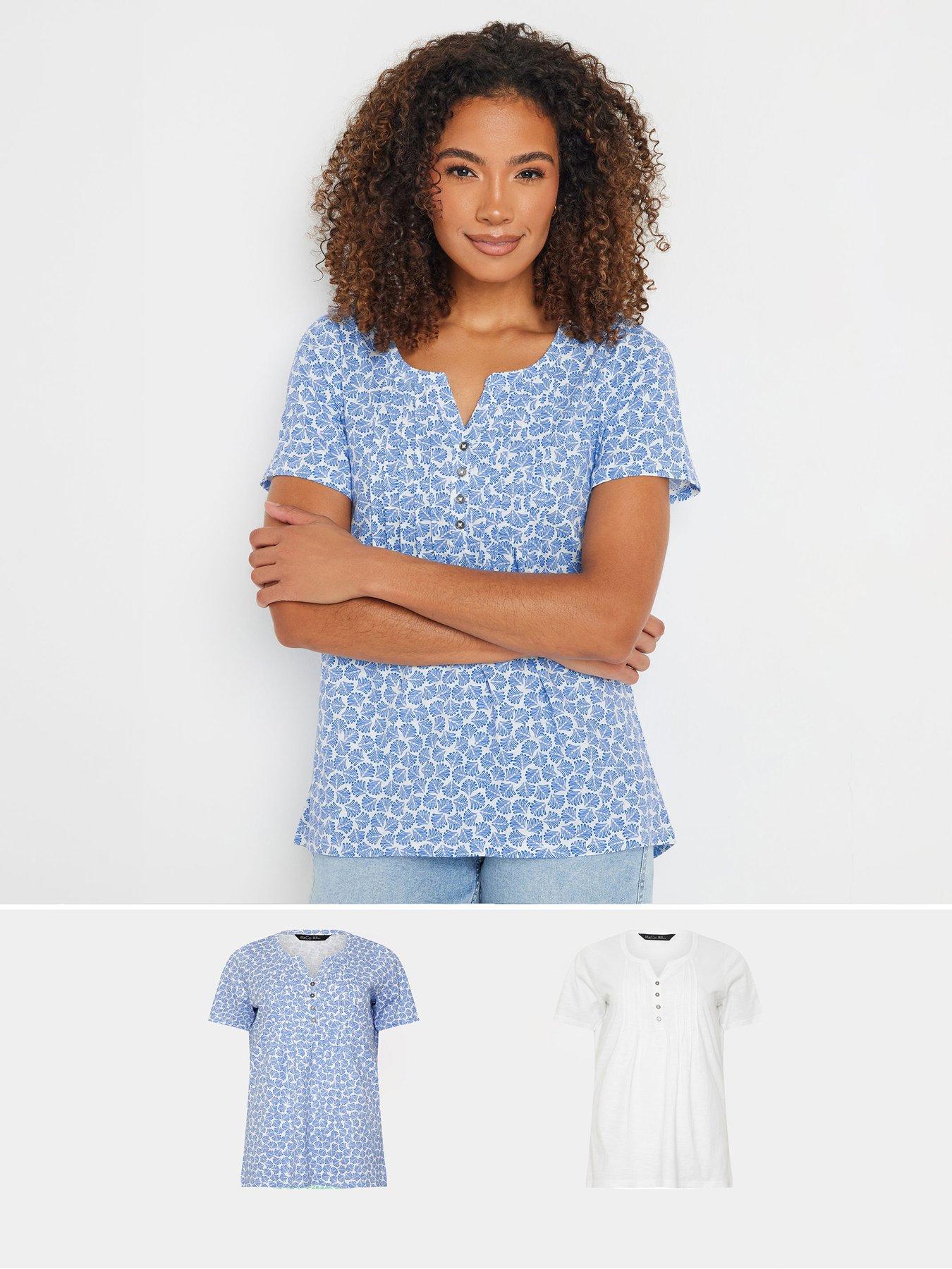 undefined 2 Pack Short Sleeve Henley Top - White