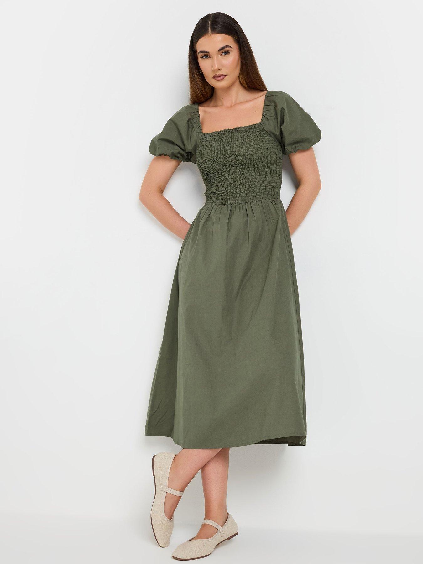 undefined Tall Puff Sleeve Shirred Dress