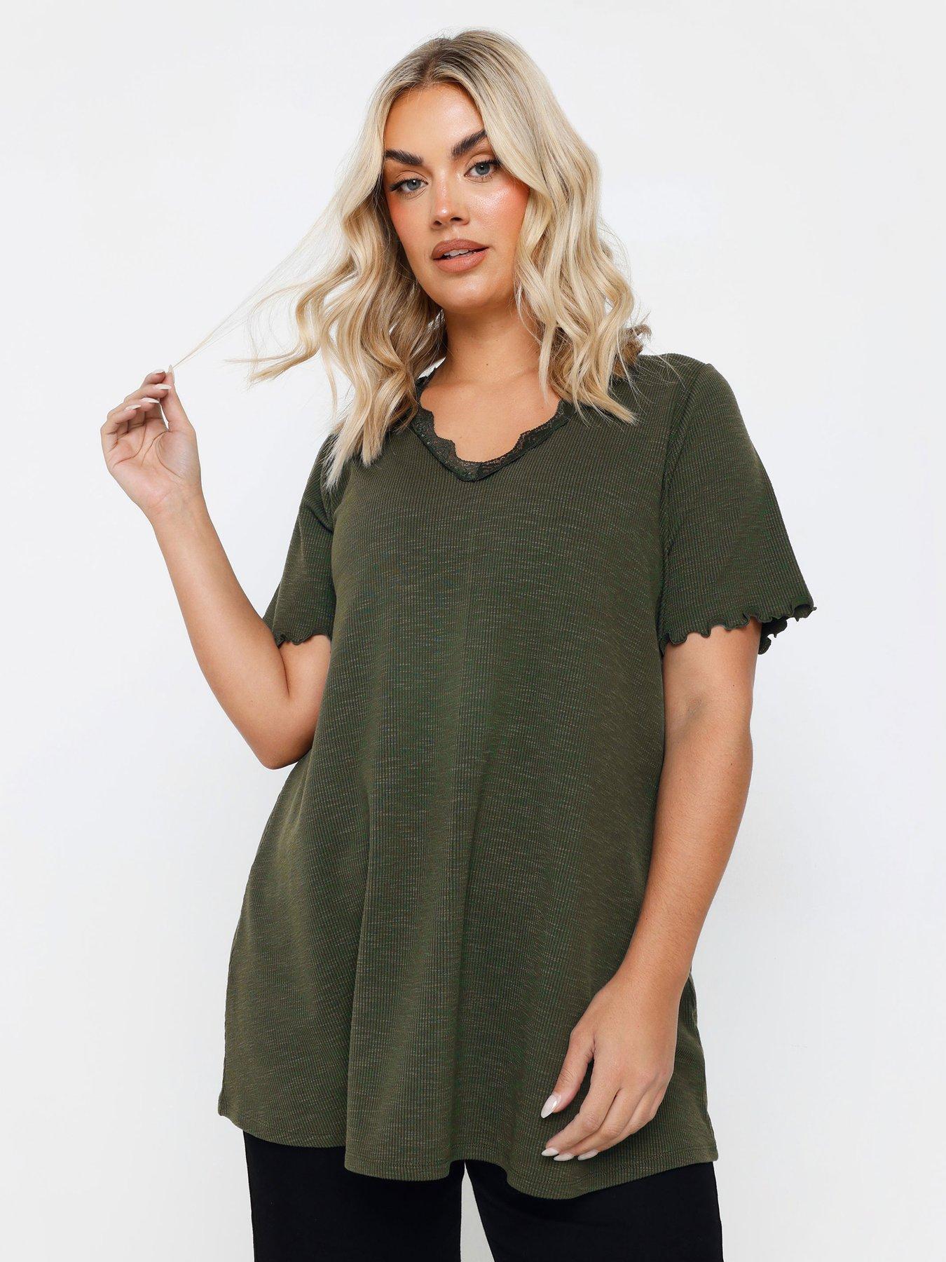 undefined Curve Slub Sleeve Lace Insert T-Shirt