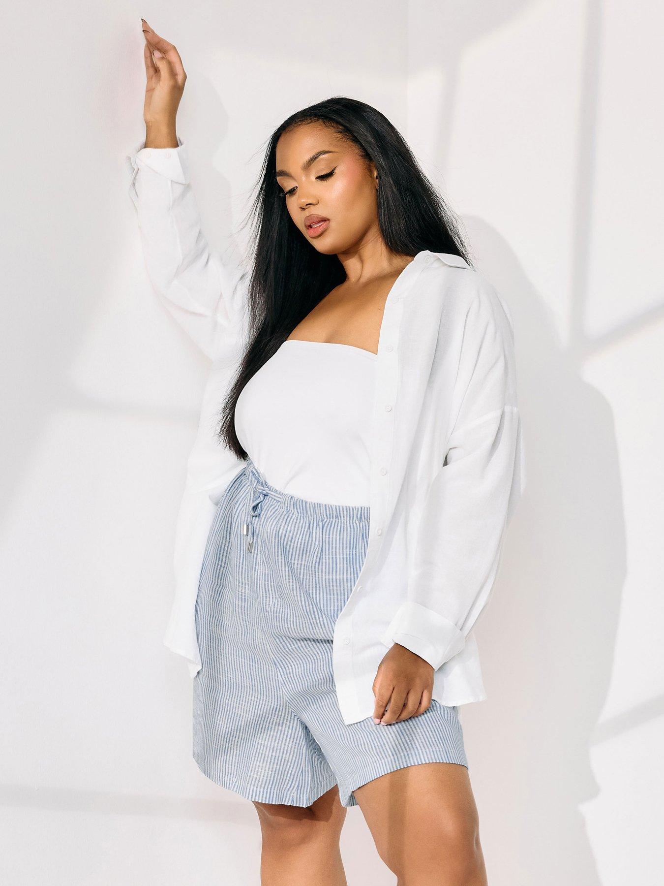 undefined Curve Linen Stripe Short