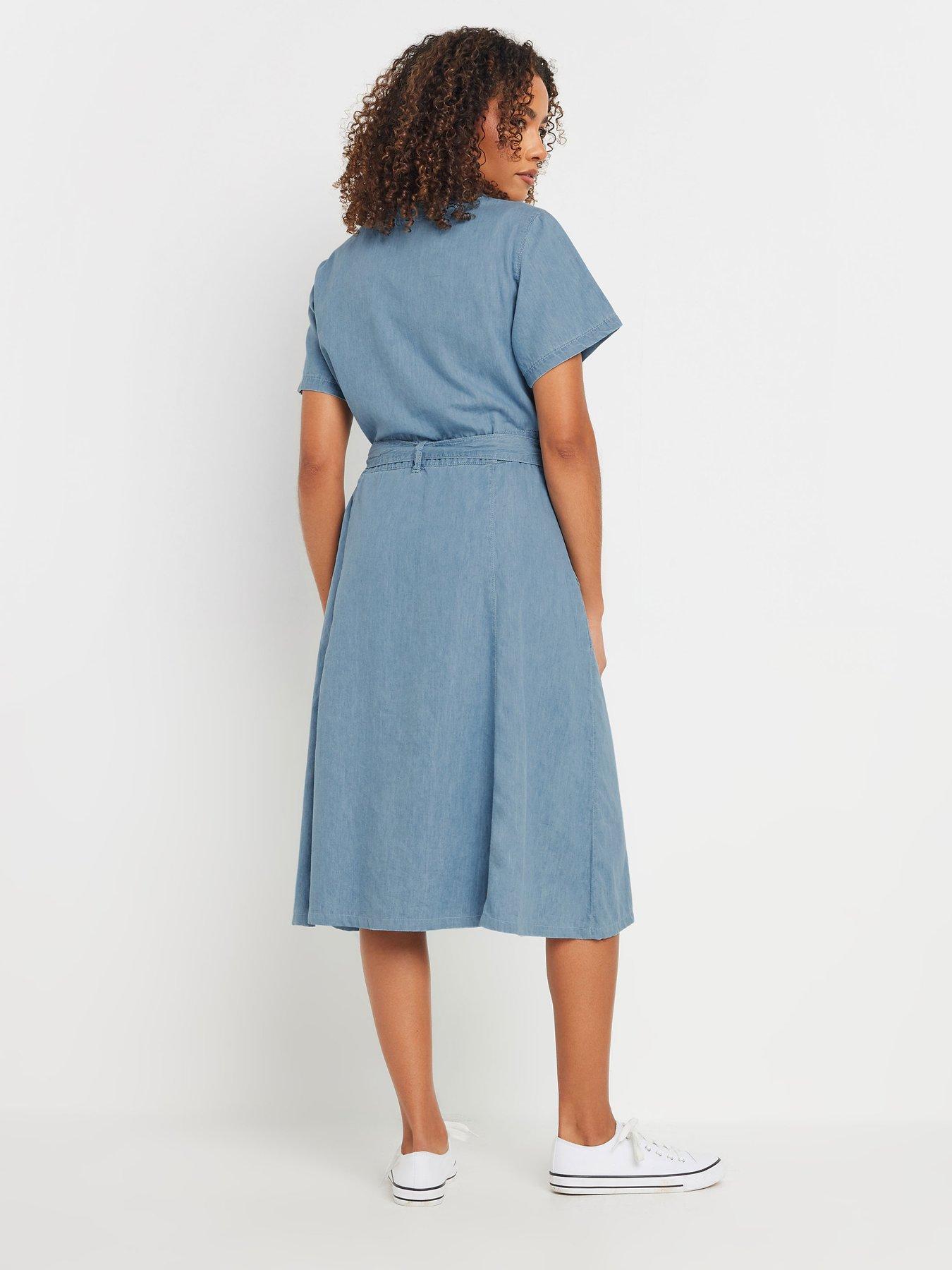 Image 2 of 4 of M&Co Collarless Button Through Shirt Dress - Blue