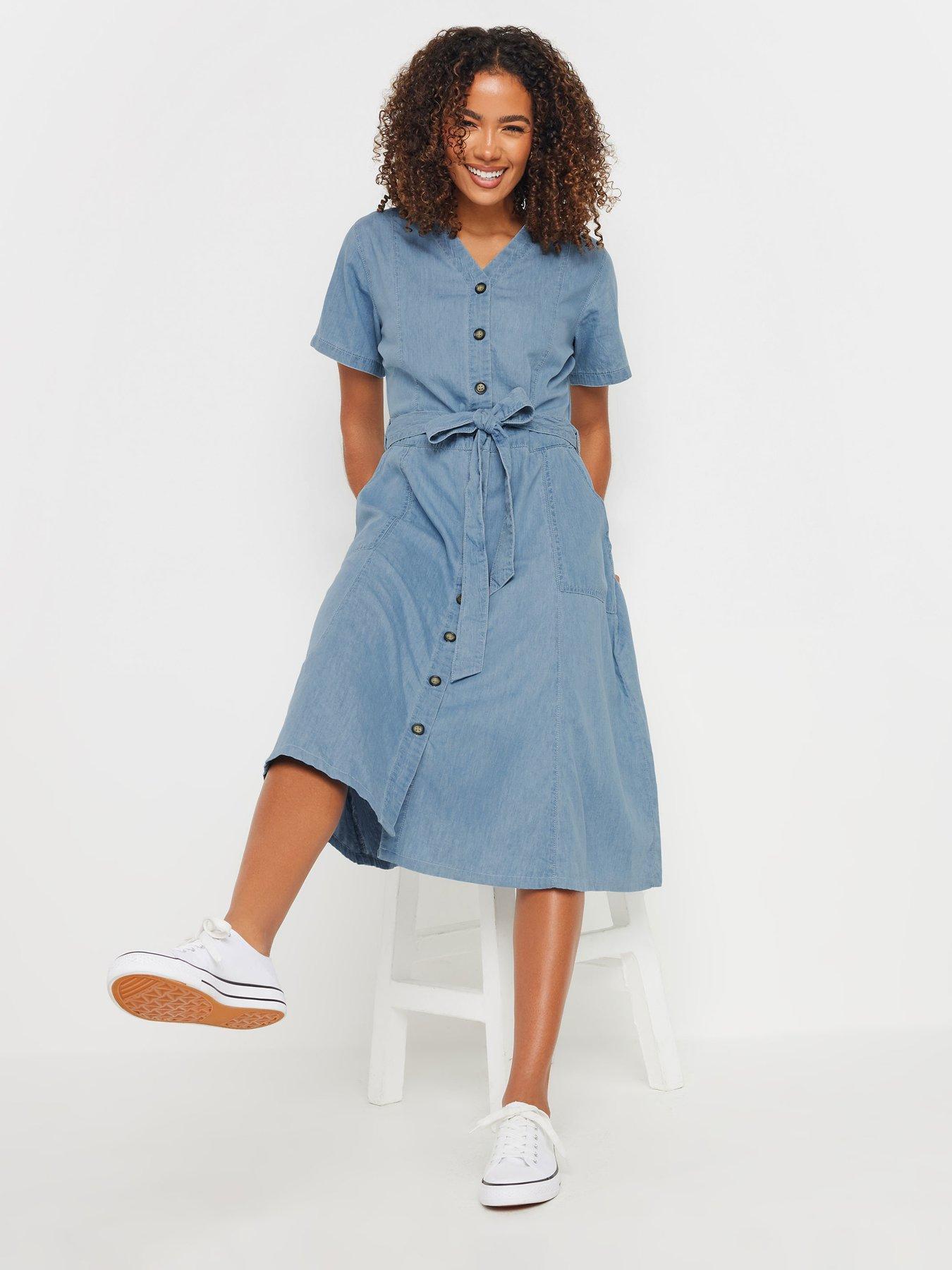 Image 3 of 4 of M&Co Collarless Button Through Shirt Dress - Blue