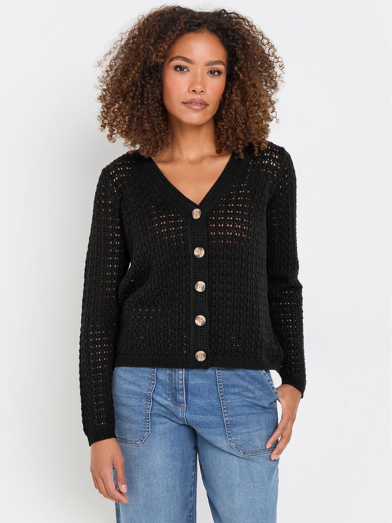 undefined Button Crochet Cardigan - Black