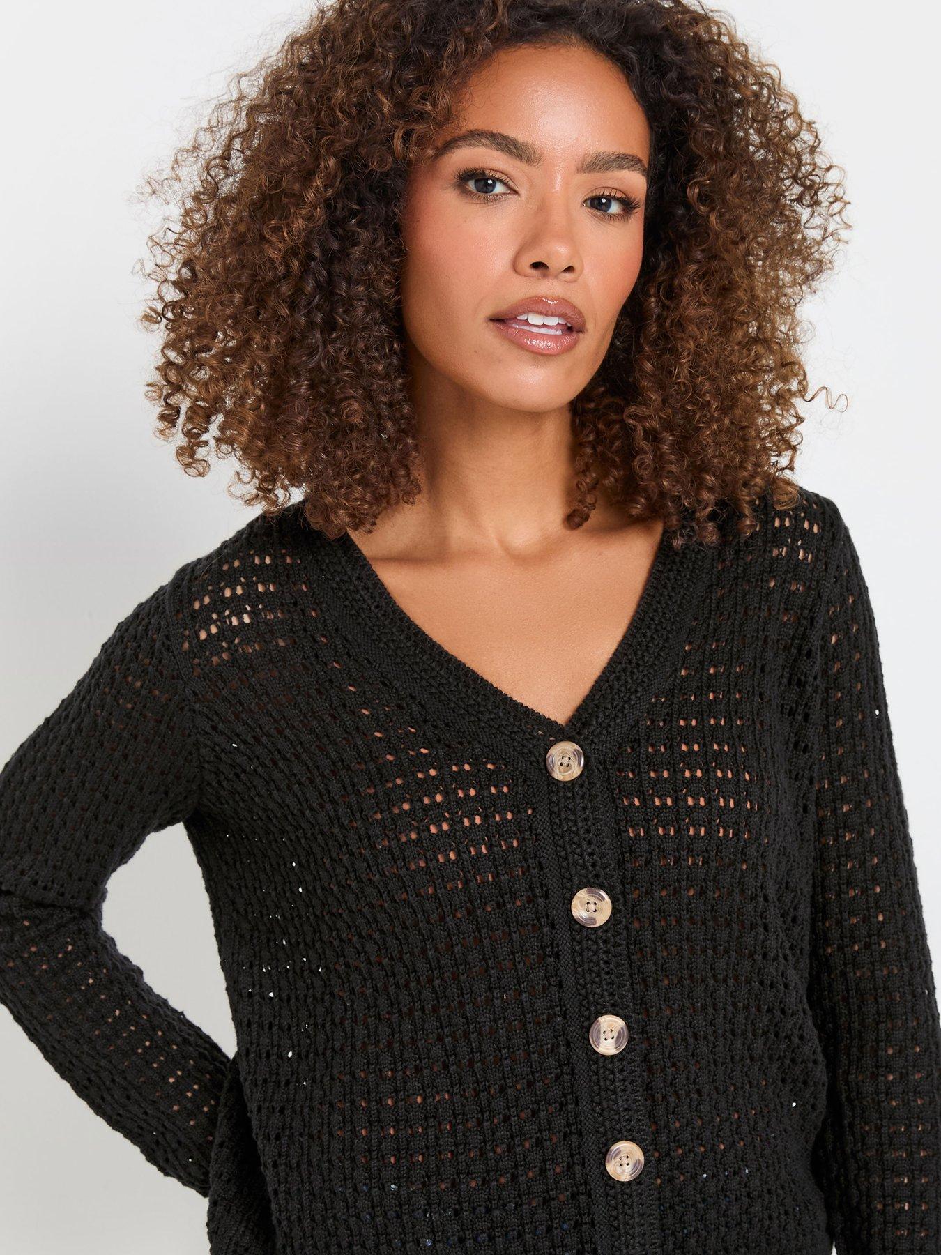 Image 4 of 4 of M&Co Button Crochet Cardigan - Black