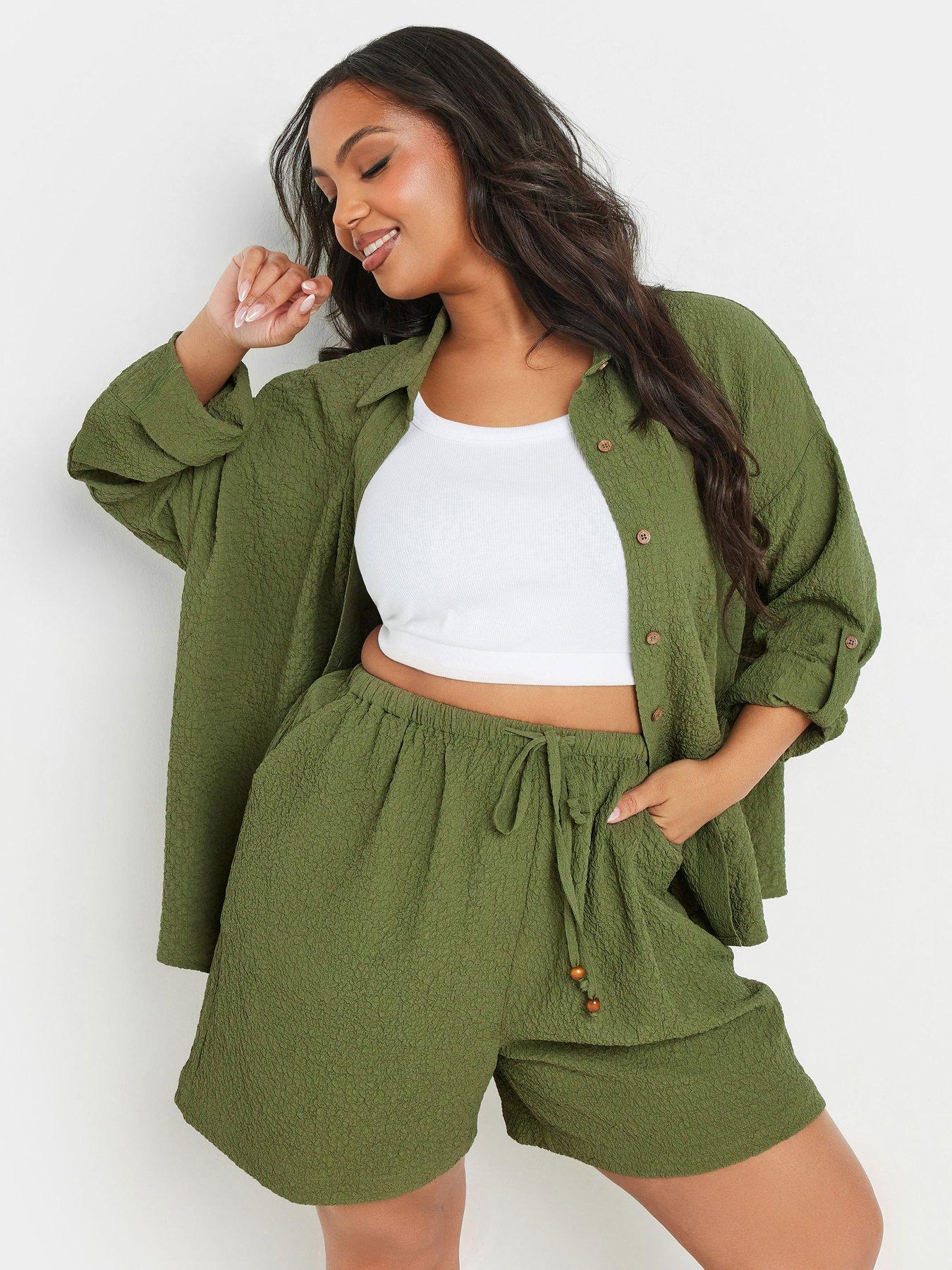 Image 1 of 4 of Yours Curve Textured Short Co-Ord - Green
