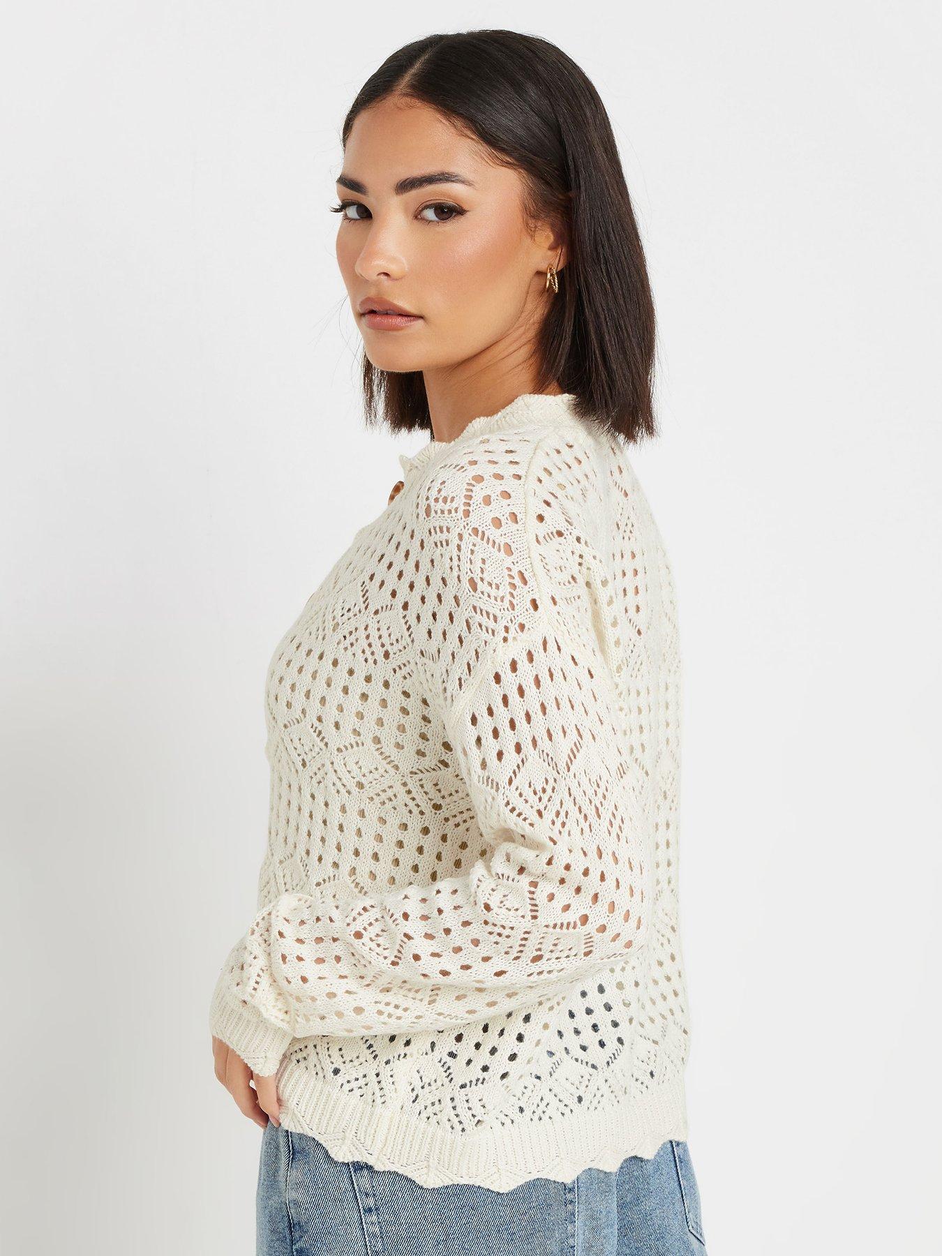Image 2 of 4 of PixieGirl Petite Button Crochet Cardigan - Ivory