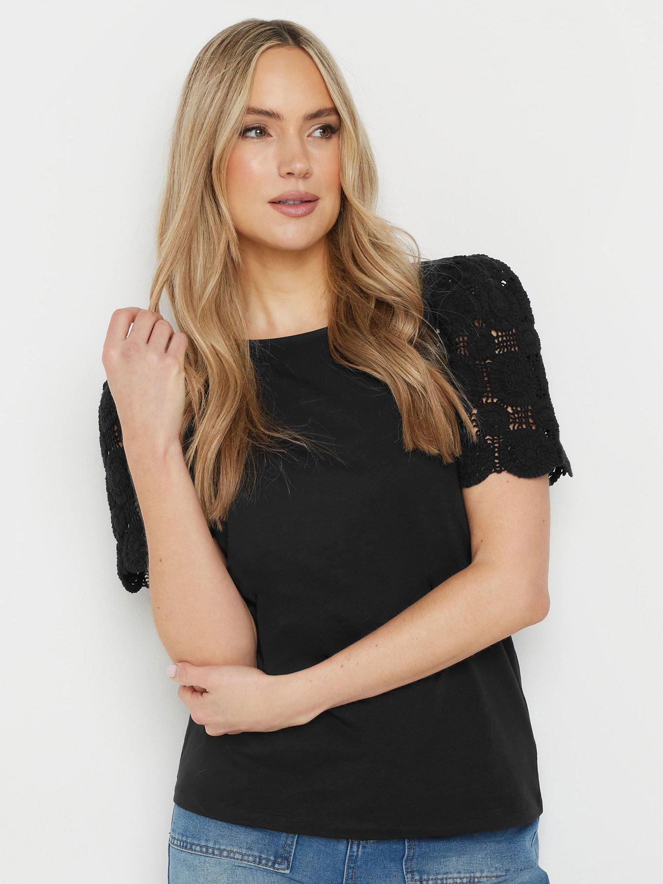 undefined Crochet Sleeve T-Shirt - Black