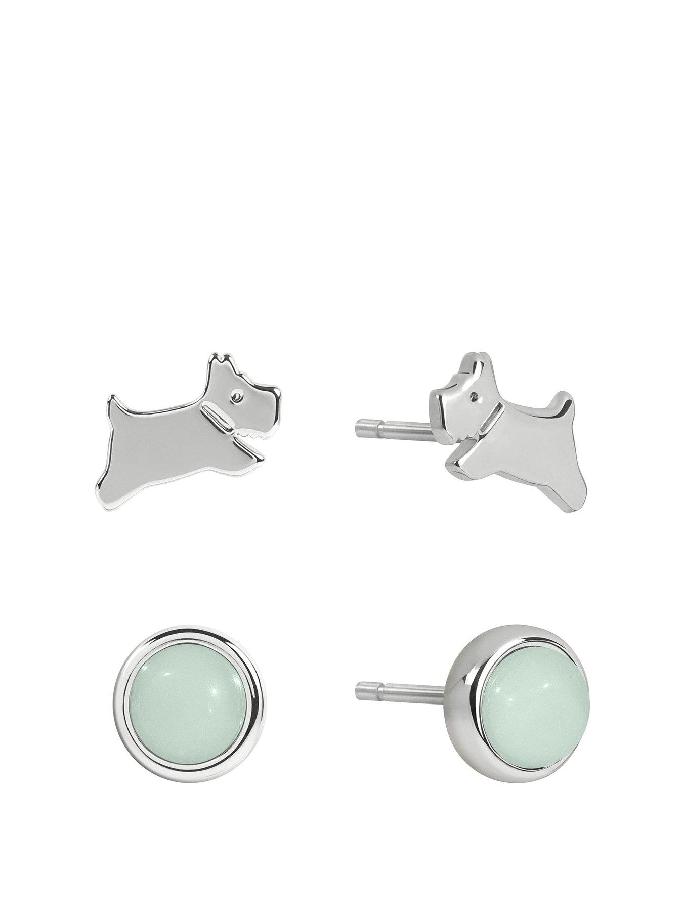 undefined Silver Plated Blue Stone and Jumping Dog Twin Pack Earrings