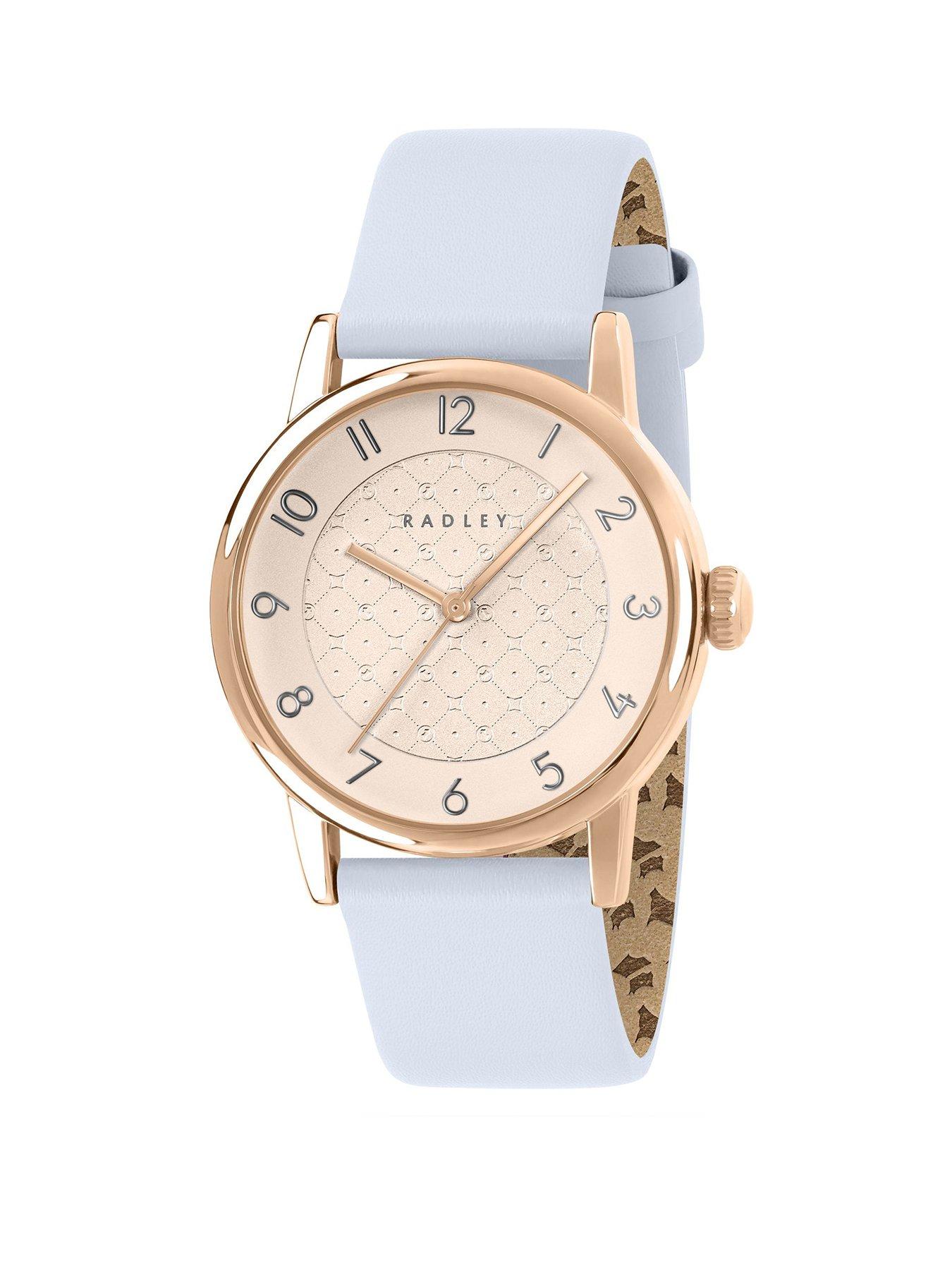 undefined 35mm Rose Gold Plated Smoke Blue Leather Strap