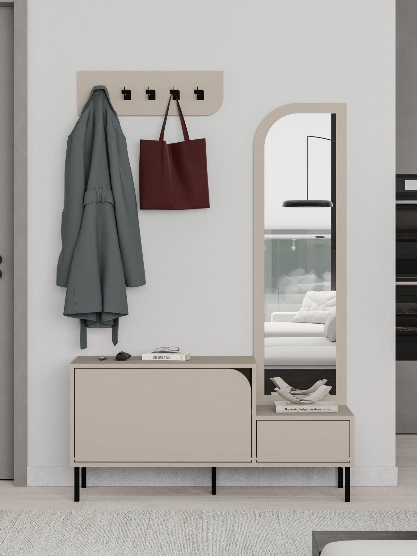 Decortie Mila Hallway Shoe Cabinet  &  Coat Hooks - Dark Oak