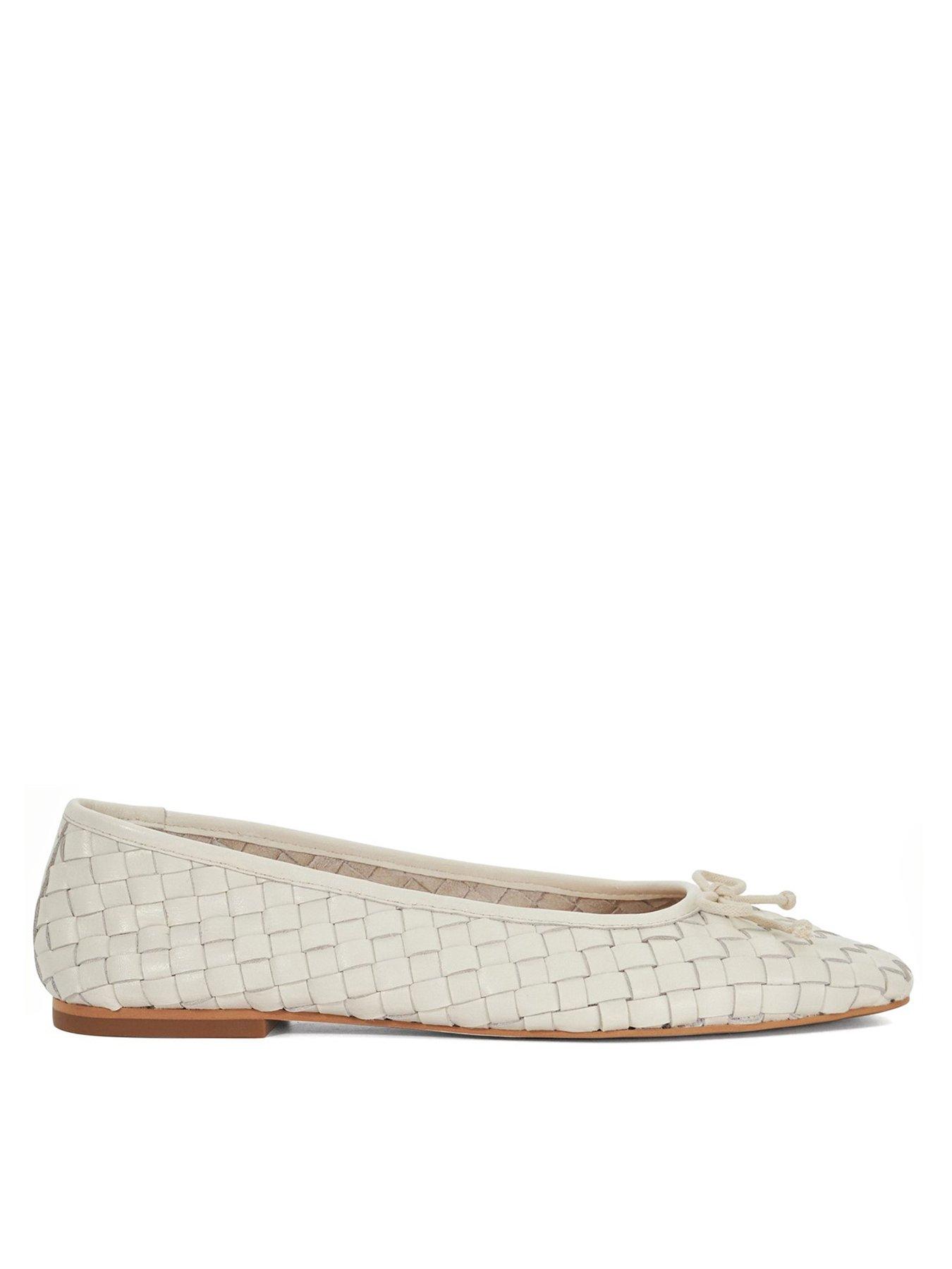 undefined Heat Woven Leather Bow Detail Ballerina - Ecru