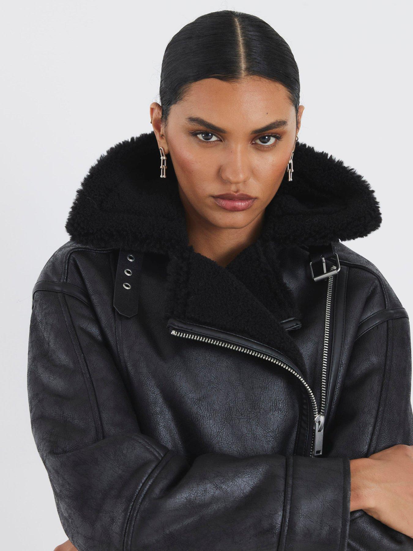 River Island Ultimate Faux Leather Aviator Jacket Black Very