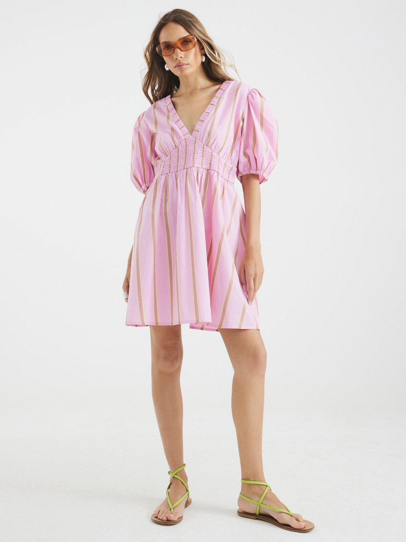 undefined Stripe Mini Dress - Medium Pink