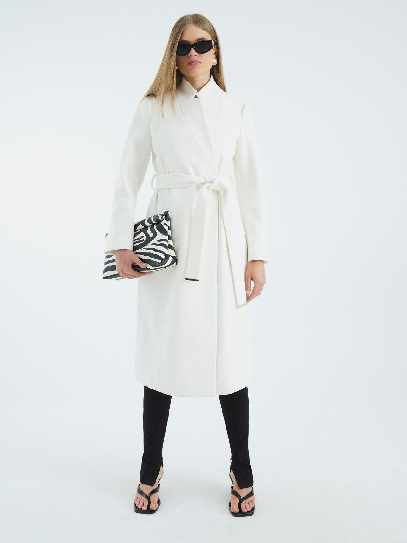 River Island Notch Collar Belted Wrap Coat - Cream | Very