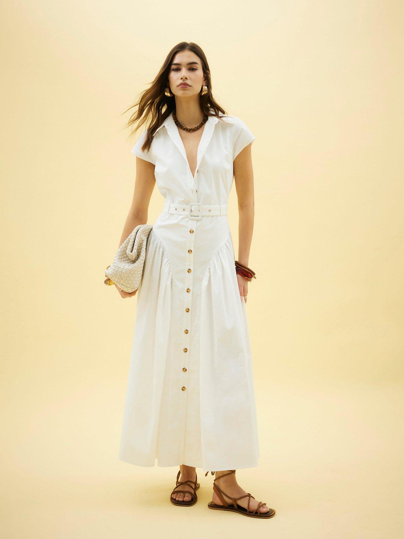 undefined Collar Midi Dress - White