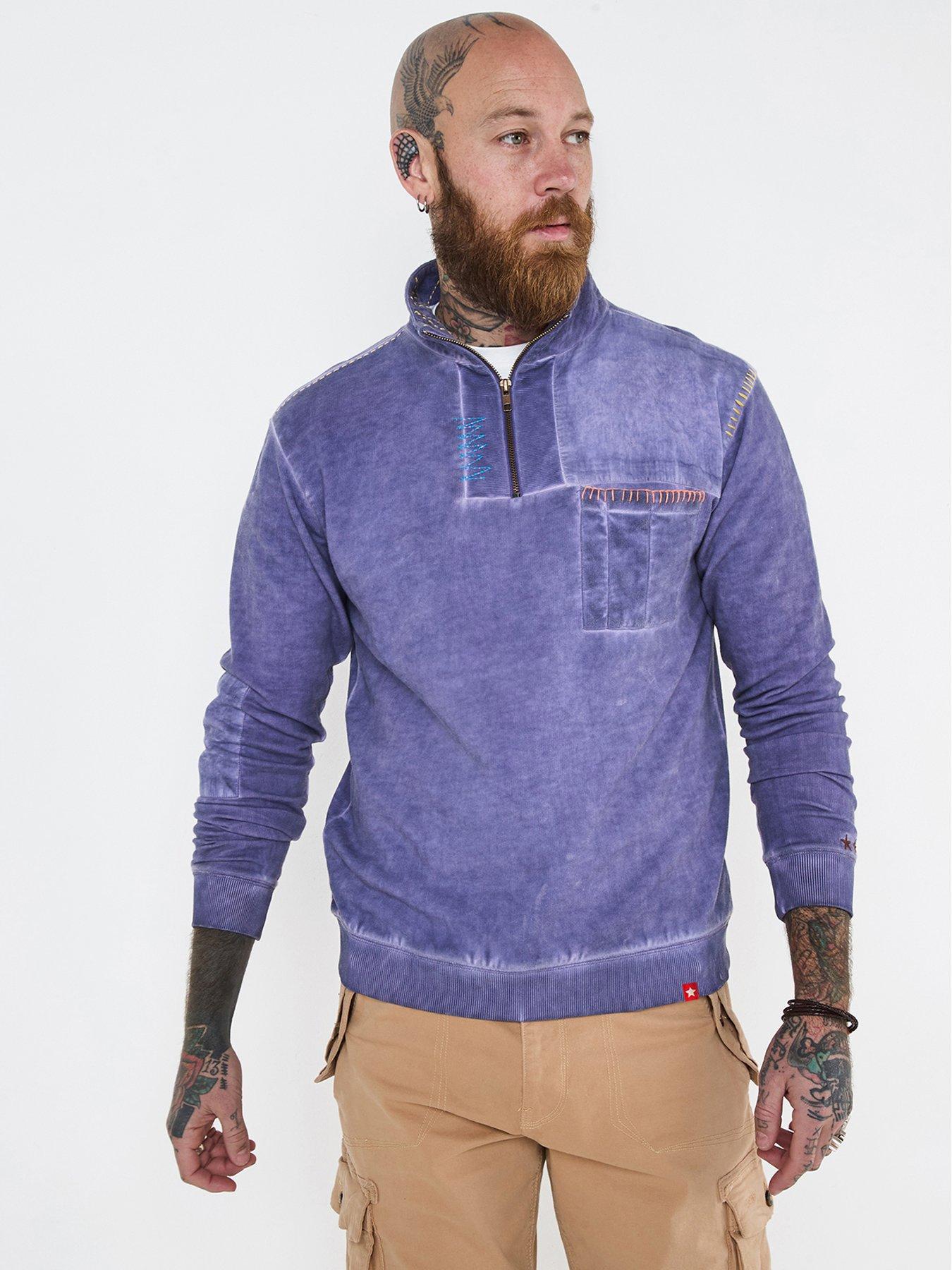 undefined Carefree And Customised Funnel Neck Quarter Zip Sweat Top - Purple
