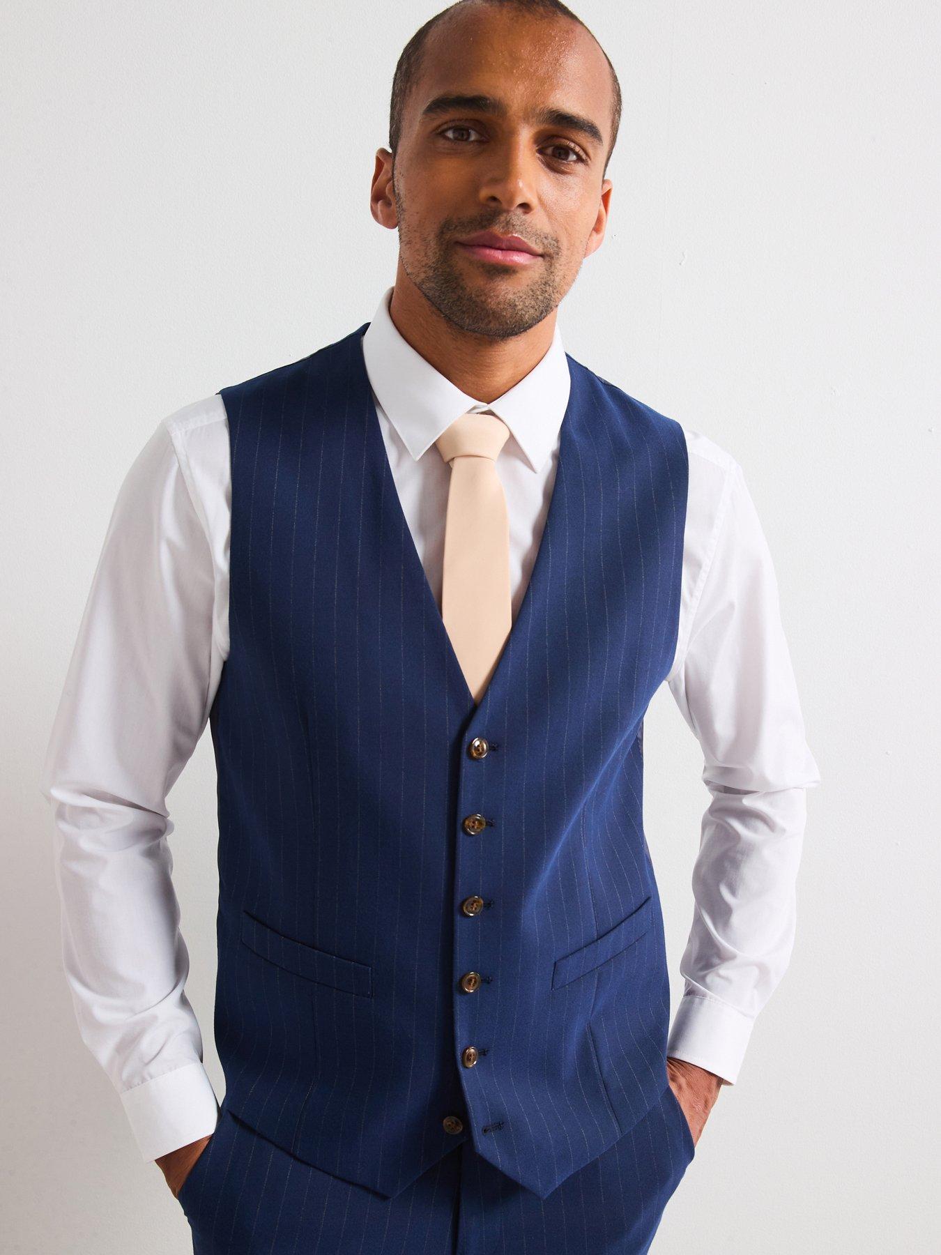 Skopes Wright Standard Fit Pinstripe Waistcoat, Navy, Size 52, Men