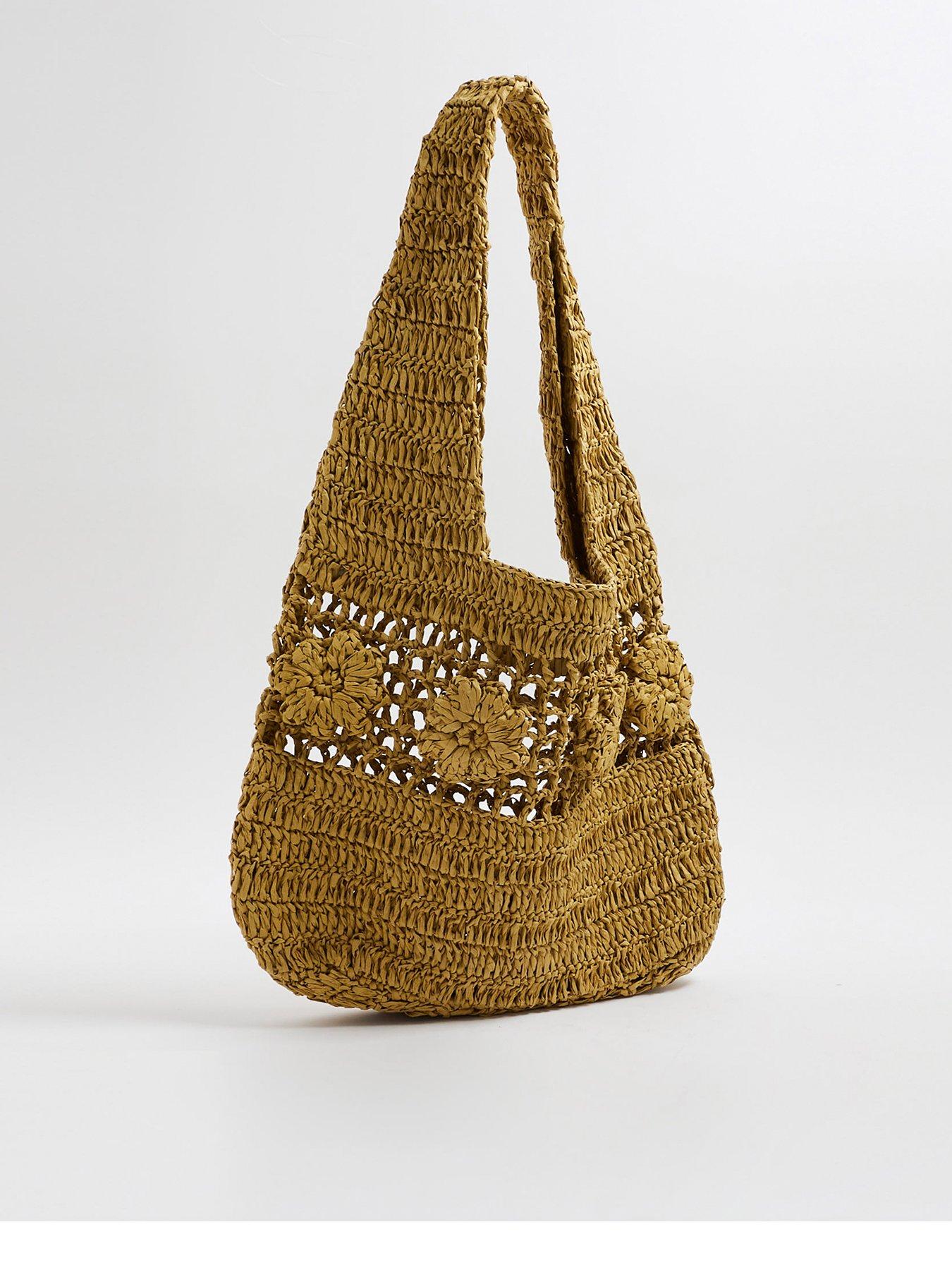 River Island Raffia Flower Slouch - Light Khaki
