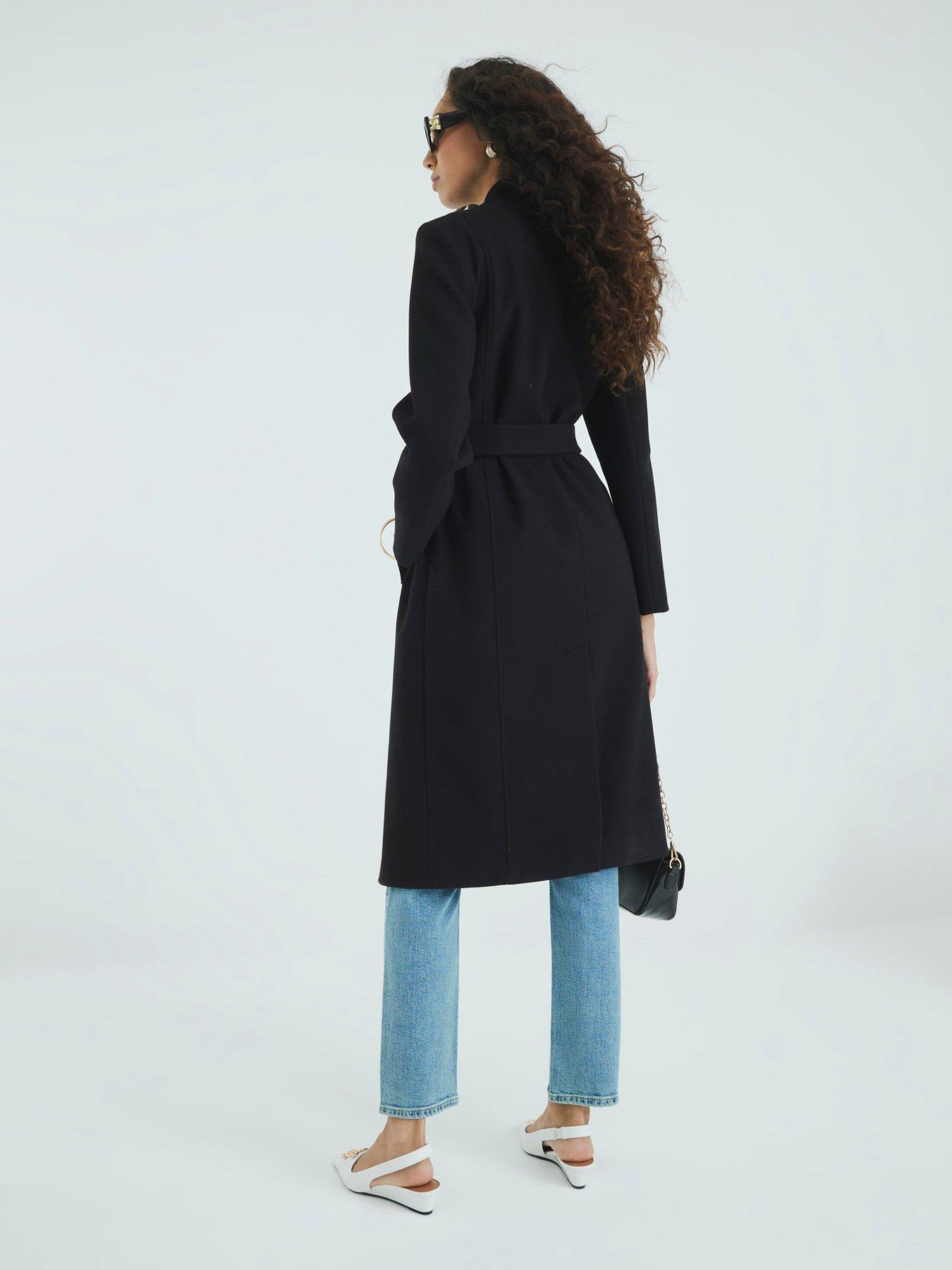 Image 2 of 4 of River Island Notch Collar Wrap Coat - Black