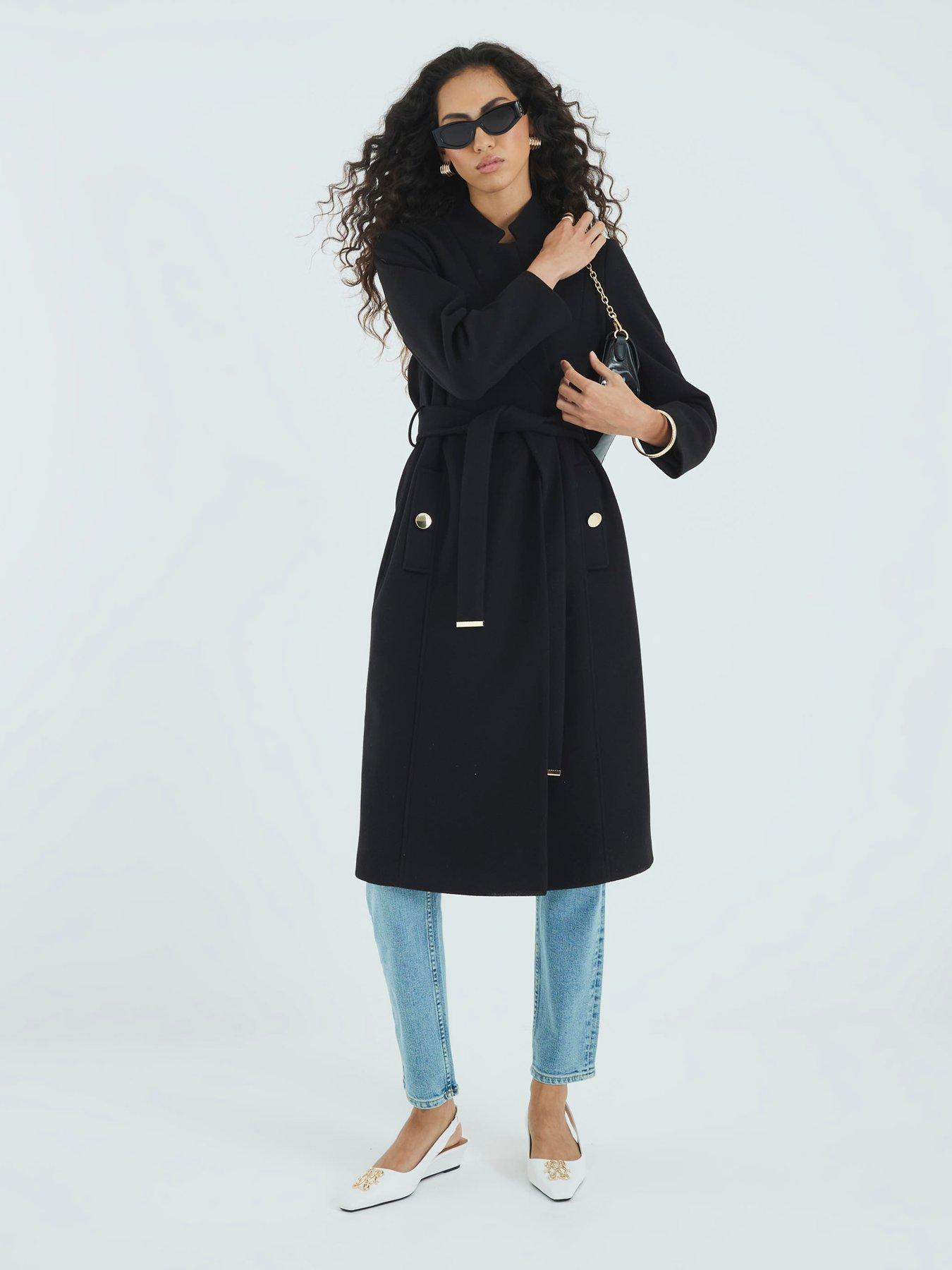 Image 3 of 4 of River Island Notch Collar Wrap Coat - Black
