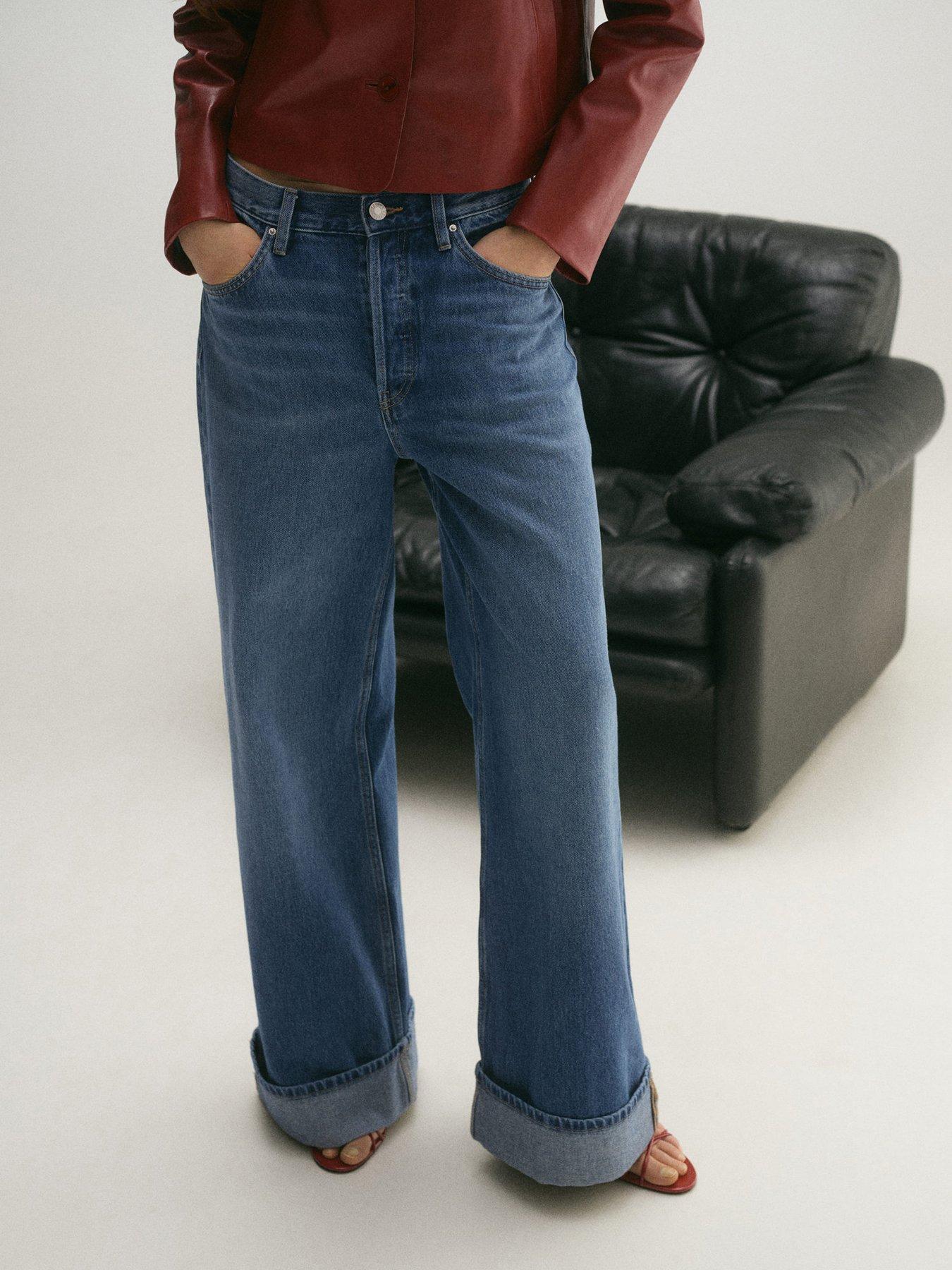 undefined Wide Leg Jeans With Turned Up Hem - Blue