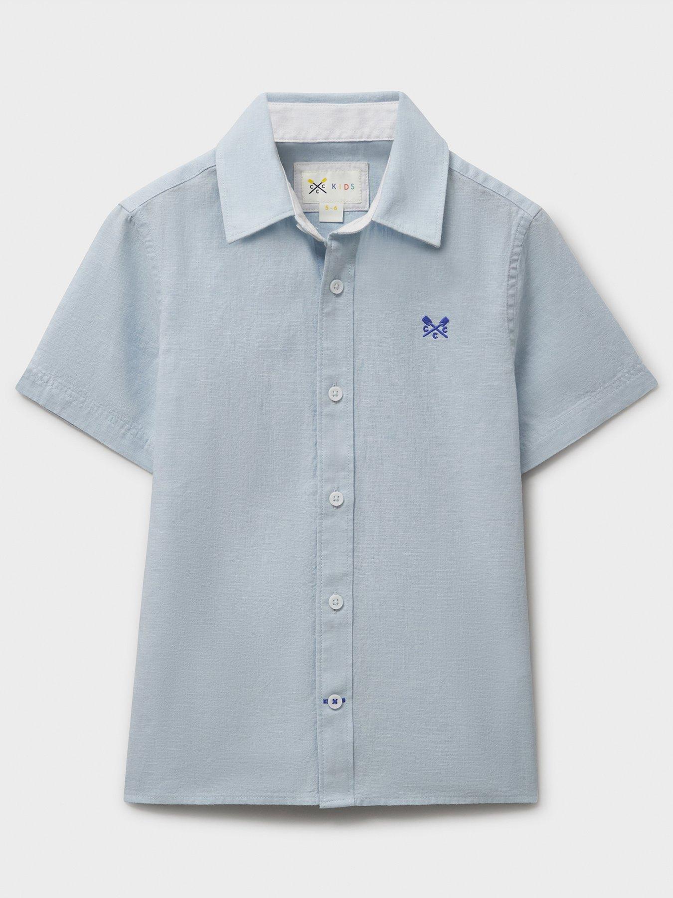 undefined Boys Cotton-Linen Short Sleeve Shirt - Light Blue